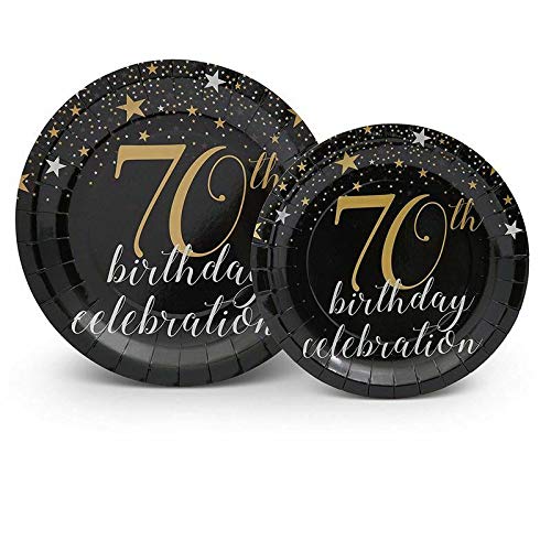 70th Birthday Party Supplies - Disposable Paper Plates and Napkins for 24 Guests - Elegant Decorations for Anniversary Celebration