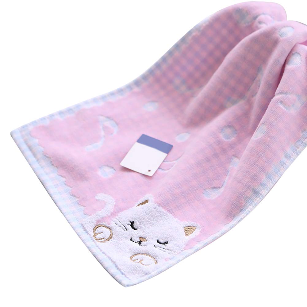 **Adorable Cat Cartoon Baby Cotton Towels - Soft Hand Face & Bath Washcloths for Kids - Super Absorbent, Thick & Gentle Baby Wash Cloth (Pink) - Perfect for Bath Time, Baby Showers & Nursery Essentials**
