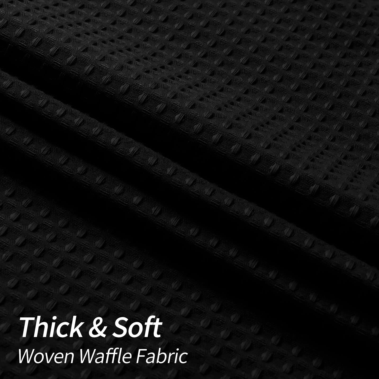 Black Waffle Small Stall Shower Curtain 36 x 72 Inches - Half Size Farmhouse Fabric Narrow Bathroom Curtain with Weighted Hem - Perfect for Small Bathrooms, RVs, and Tiny Homes
