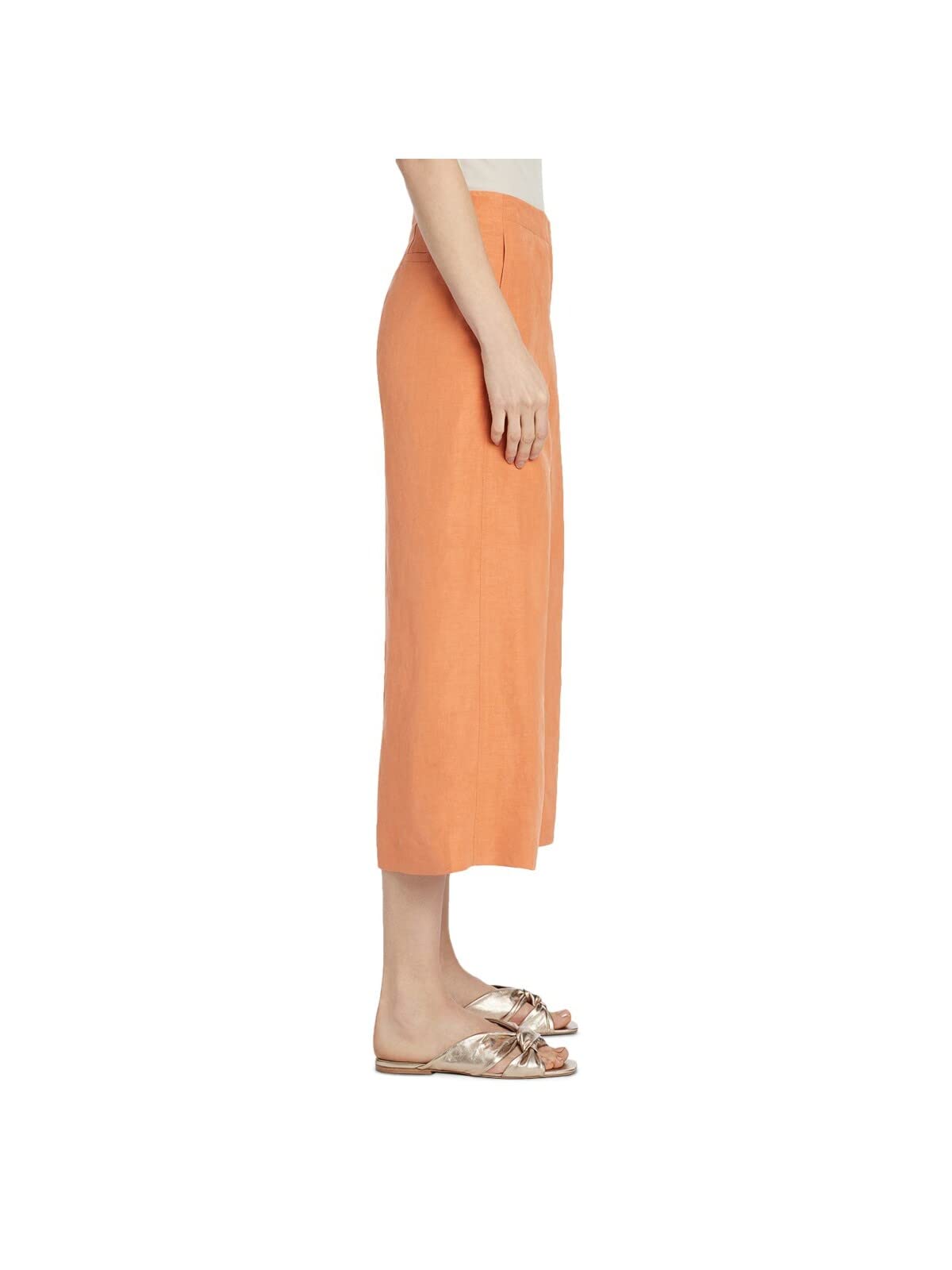 Women's High Waist Wide Leg Capri Pants with Zipper Pockets - Orange - Comfortable Stretch Casual Pants for Work, Travel & Summer Outfits
