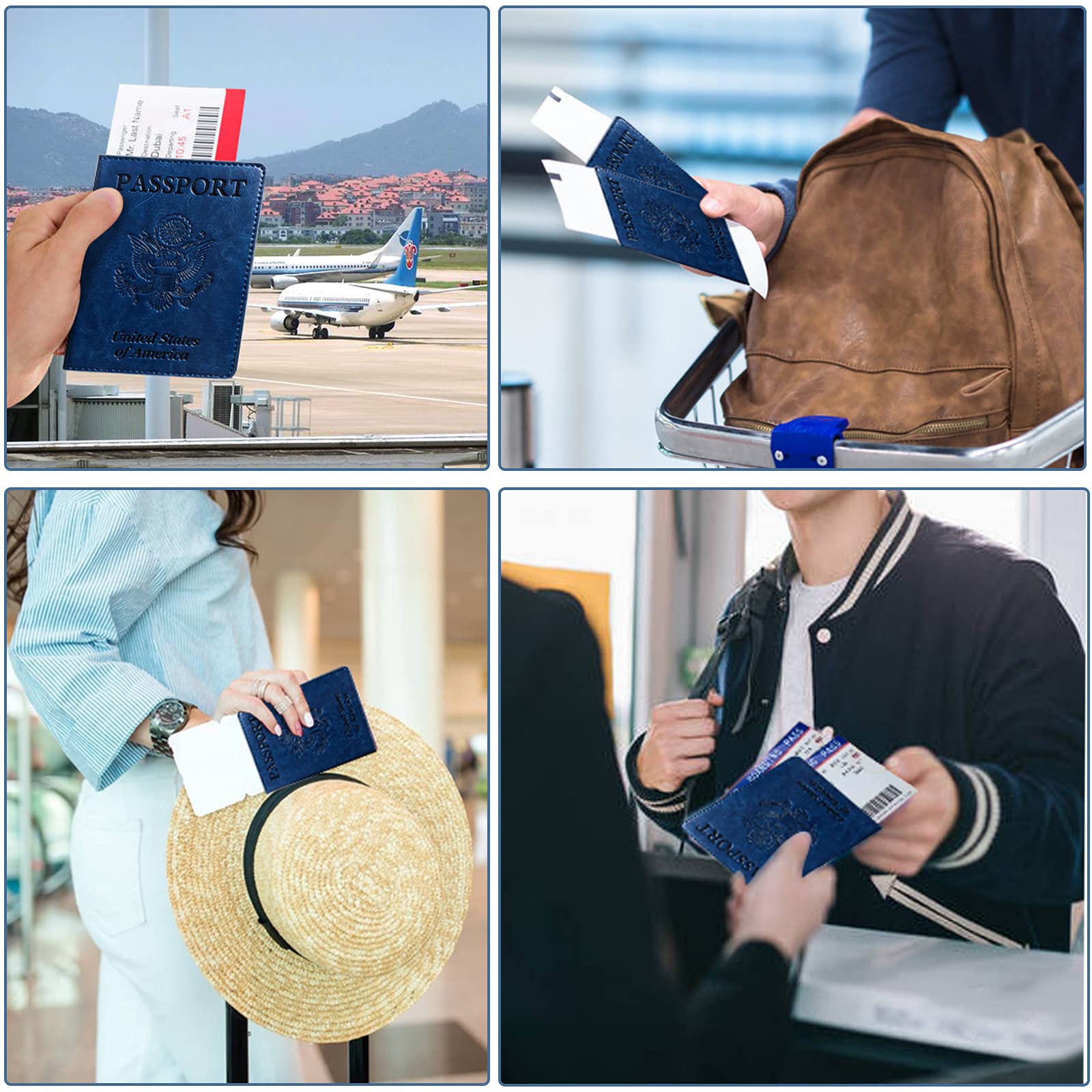 RFID Blocking Leather Passport Holder Wallet with Card Slots - Travel Document Organizer for Women & Men (Navy Blue) | Perfect for International Trips, Business Travel & Vacation Accessories