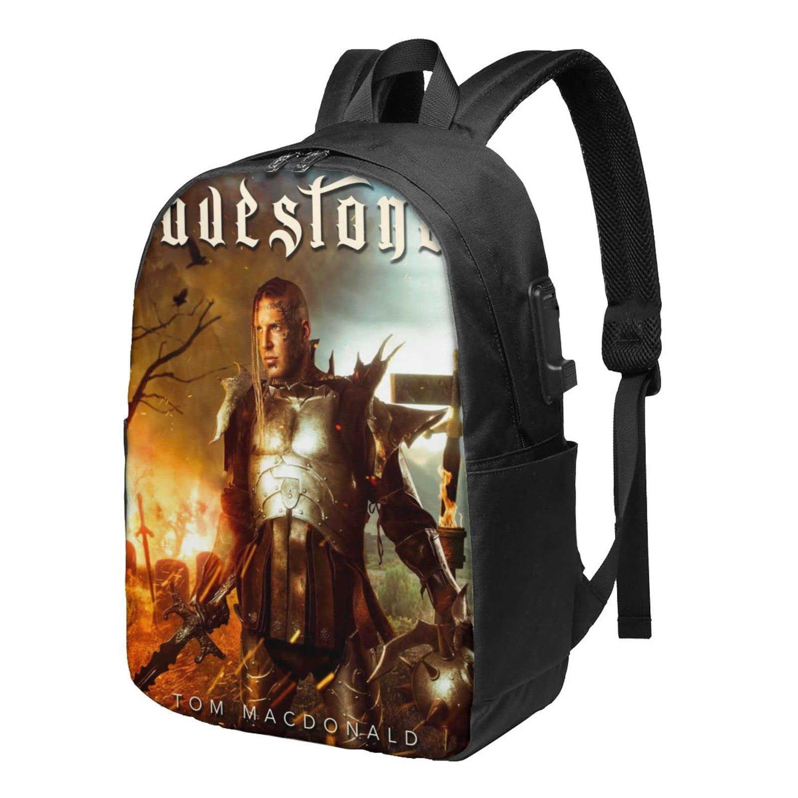 Tom Macdonald Gravestones 17 Inch Laptop Backpack with USB Charger - Unisex School Bookbag for Students & Adults, Durable Travel Backpack for Work, College & Daily Commute