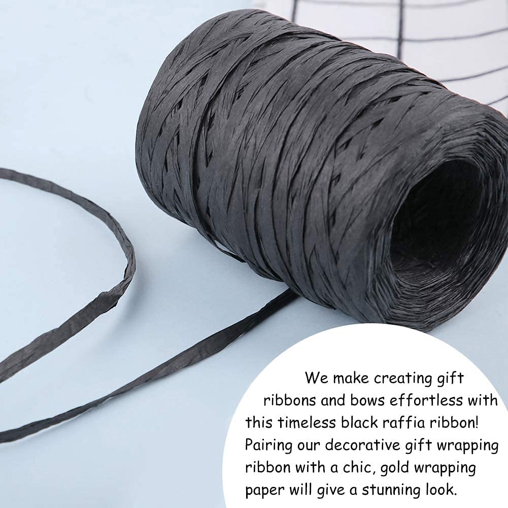 218 Yards Black Raffia Paper Ribbon - 14 Inch Wide Natural Fiber Twine for DIY Crafts, Gift Wrapping, Wedding Decor & Party Favors | Eco-Friendly Packing Material for Gift Boxes, Baskets & Scrapbooking Projects