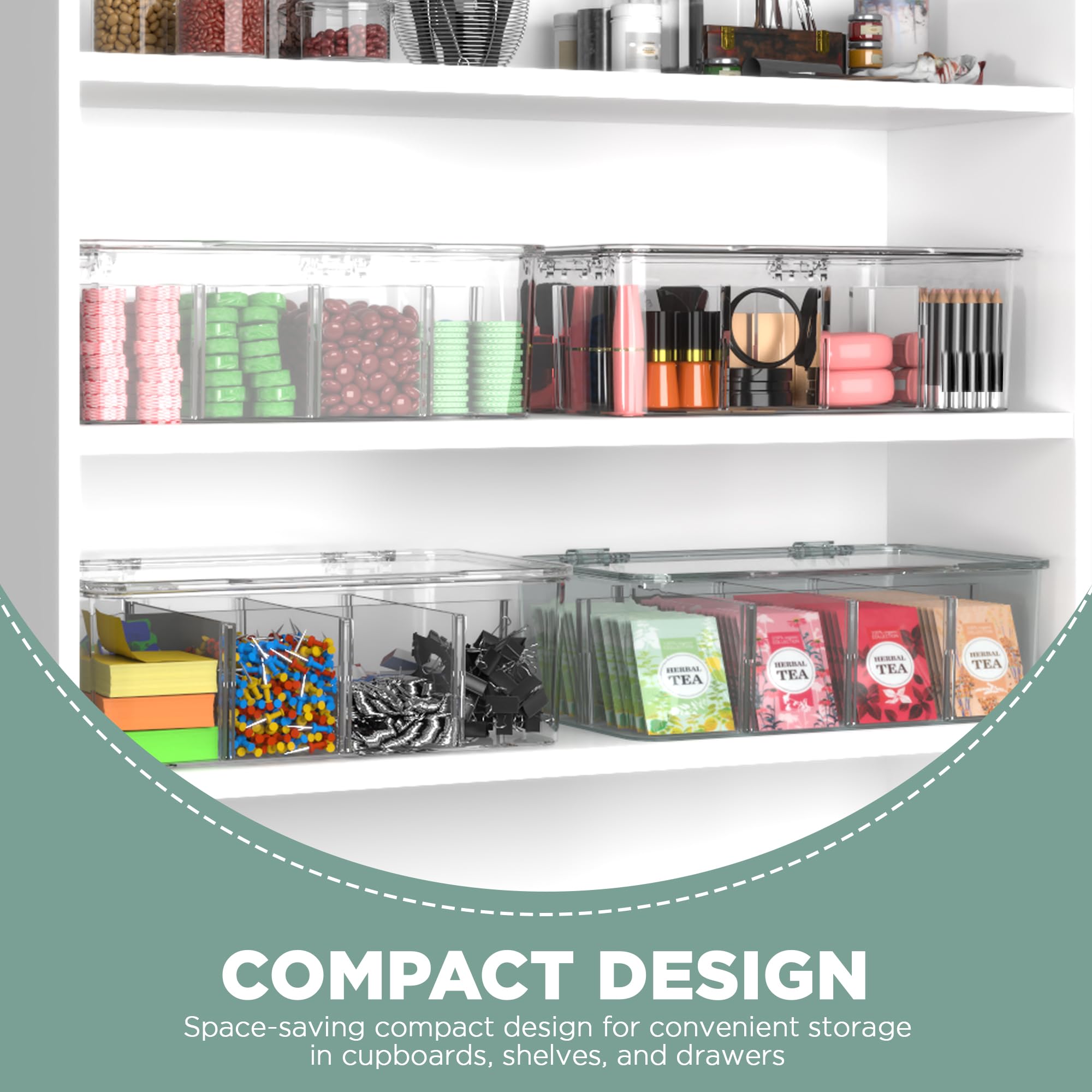 Utopia Home 3-Pack Stackable Tea Bag Organizer with Lid - Clear Kitchen Storage Container for Tea Bags, Spices & Small Items | Perfect for Pantry Organization, Countertop Display & Gift Giving