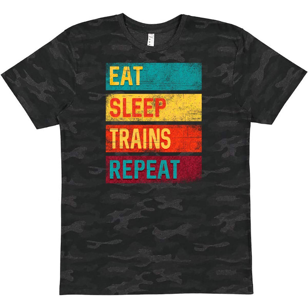Inktastic Eat Sleep Trains Repeat Graphic T-Shirt for Men & Women - Casual Cotton Tee for Train Enthusiasts, Railroad Lovers & Hobbyists - Perfect for Daily Wear, Gifts & Train-Themed Events