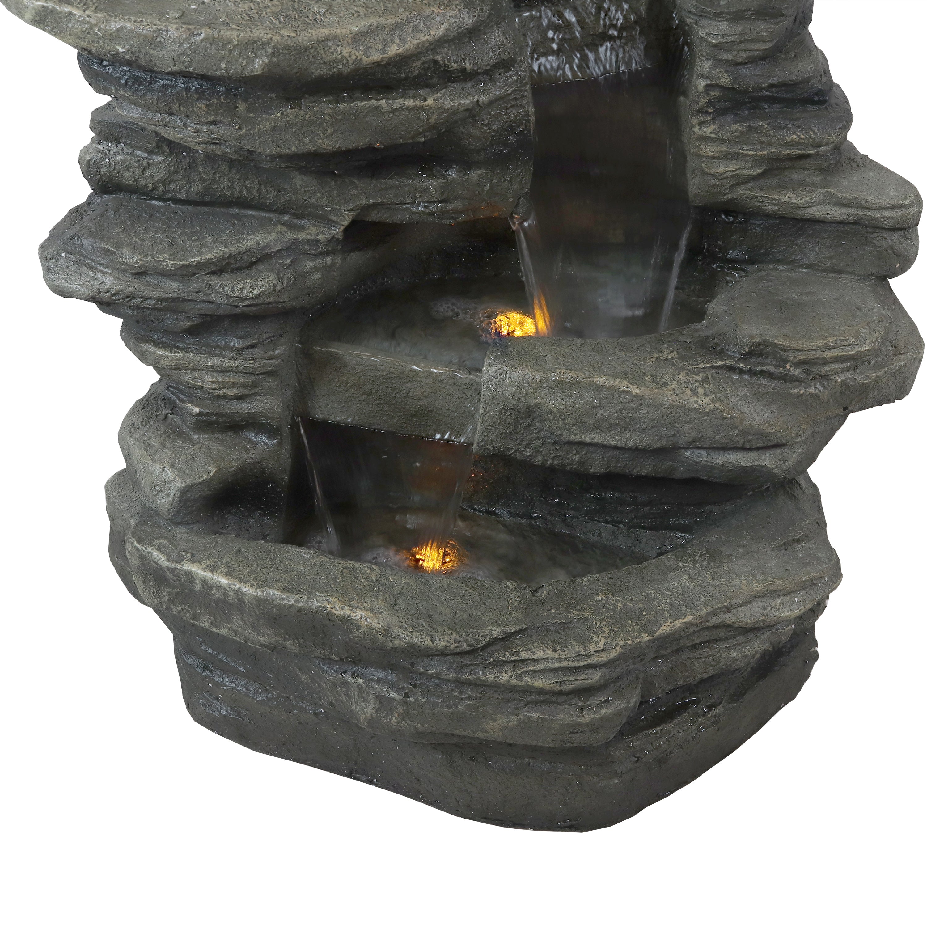 Sunnydaze Stacked Shale Outdoor Rock Waterfall Fountain with LED Lights - 38