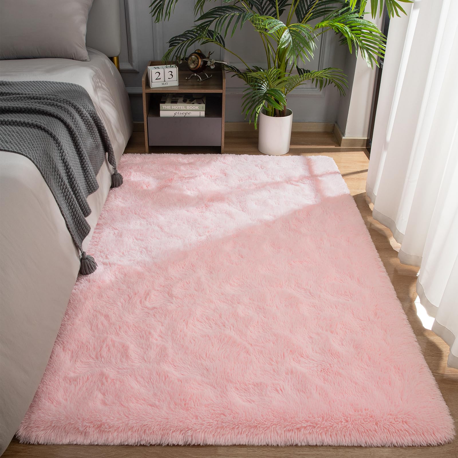 Toneed Fluffy Shaggy Area Rug 5x8 Feet - Ultra Soft Plush Fuzzy Carpet for Bedroom, Living Room, Nursery & Kids Room - Modern Home Decor Pink Furry Rug | Perfect for Cozy Floor Comfort, Play Areas & Stylish Interior Design