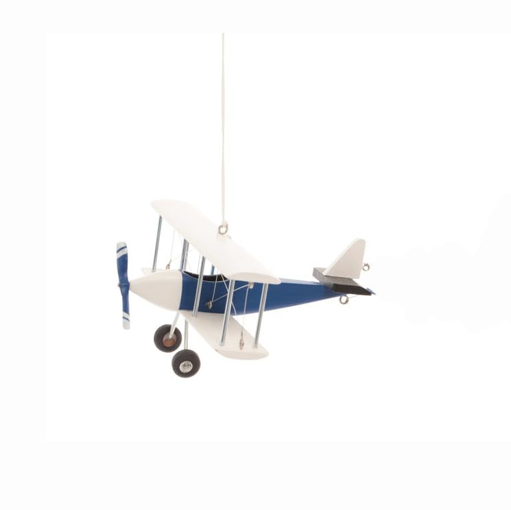 Vintage Navy Blue Wooden Biplane Model Aircraft - 5in Hanging Airplane Decor for Kids Nursery, Boys Room, Baby Shower Gift | Perfect for Themed Bedrooms, Aviation Parties & Nursery Wall Art