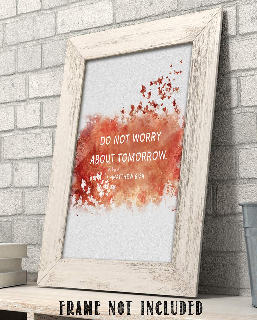 TJ Originals - Matthew 6:34 Bible Verse Wall Art - 'Do Not Worry About Tomorrow' Christian Scripture Print - 11x14 Inspirational Home Decor for Living Room, Bedroom - Perfect Gift for Women, Family & Friends (Orange Butterflies Design)