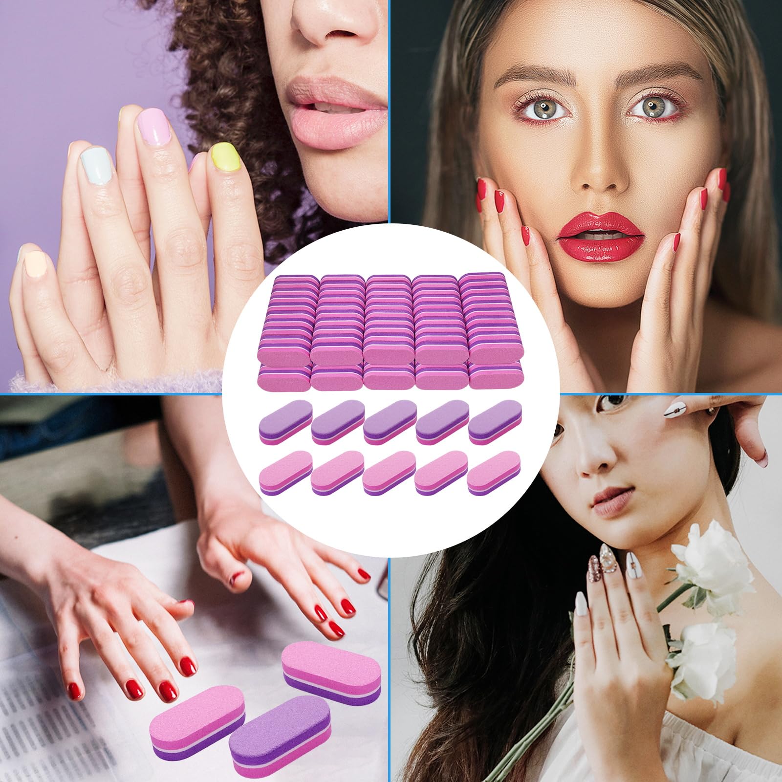 Mini Nail Buffer (100 Pack) - 100/180 Grit Buffing Blocks for Acrylic & Natural Nails, Professional Manicure Set - Purple/Pink - Perfect for Salons, DIY Nail Care & Home Use