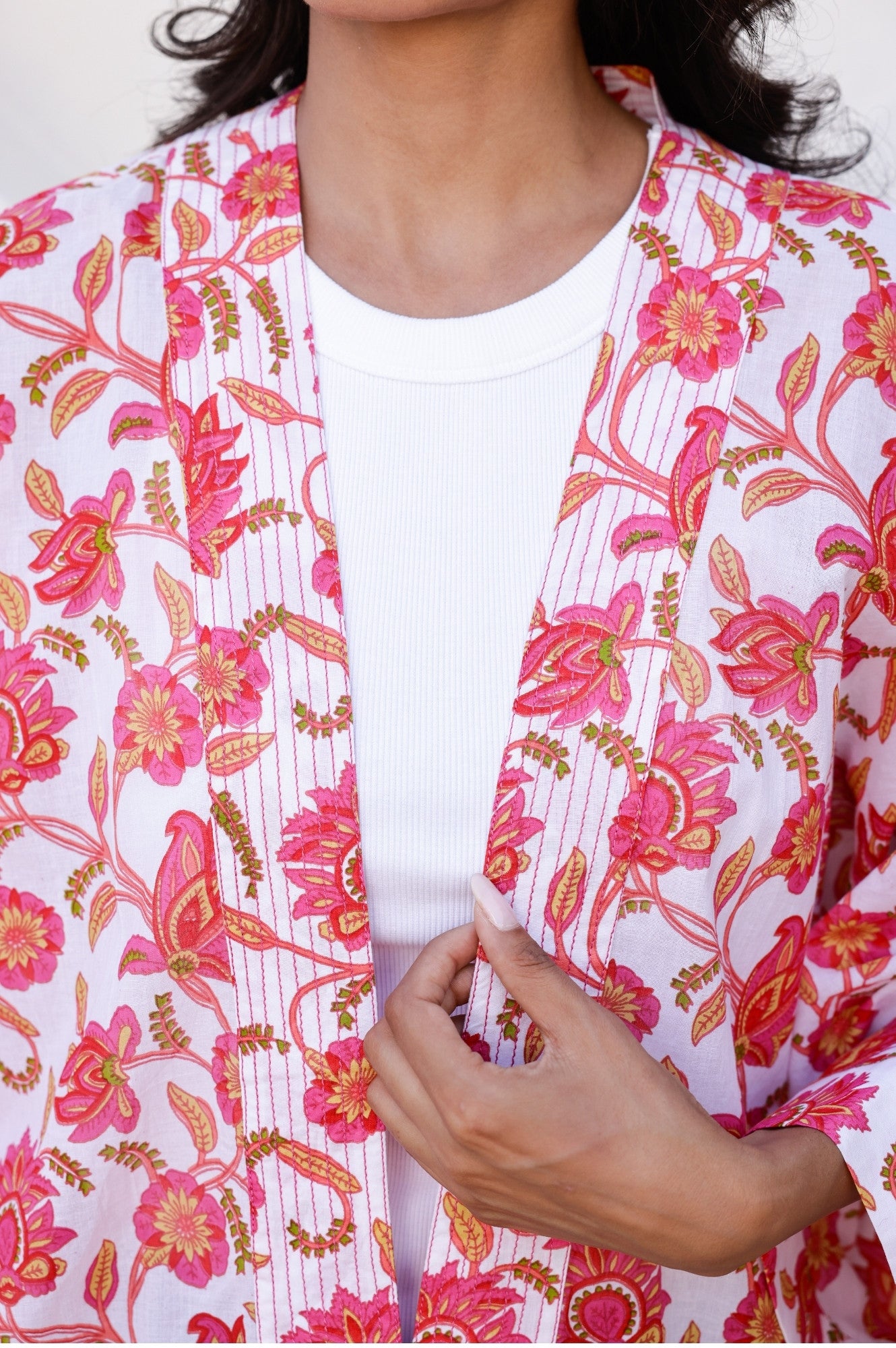 Floral Printed Kimono Jacket for Women - Lightweight Pink Boho Cover Up - Perfect for Beach, Summer, and Festival Outfits