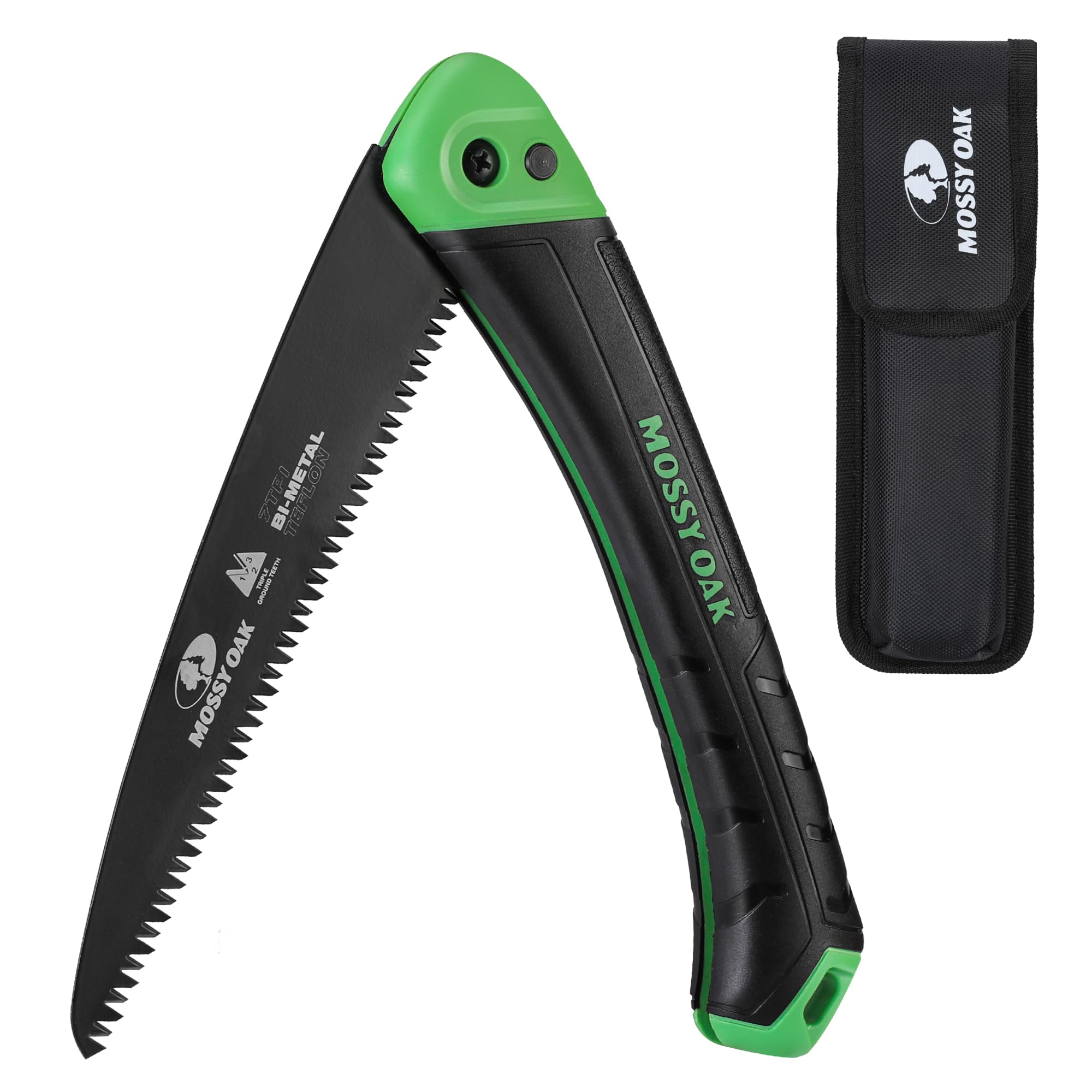 **MOSSY OAK 7-Inch Folding Pruning Saw - D6A & M2 Bimetal Blade, Compact Hunting Hand Saw with Pouch for Deer, Tree, Wood & Limb Cutting - Perfect for Camping, Hiking & Outdoor Survival**