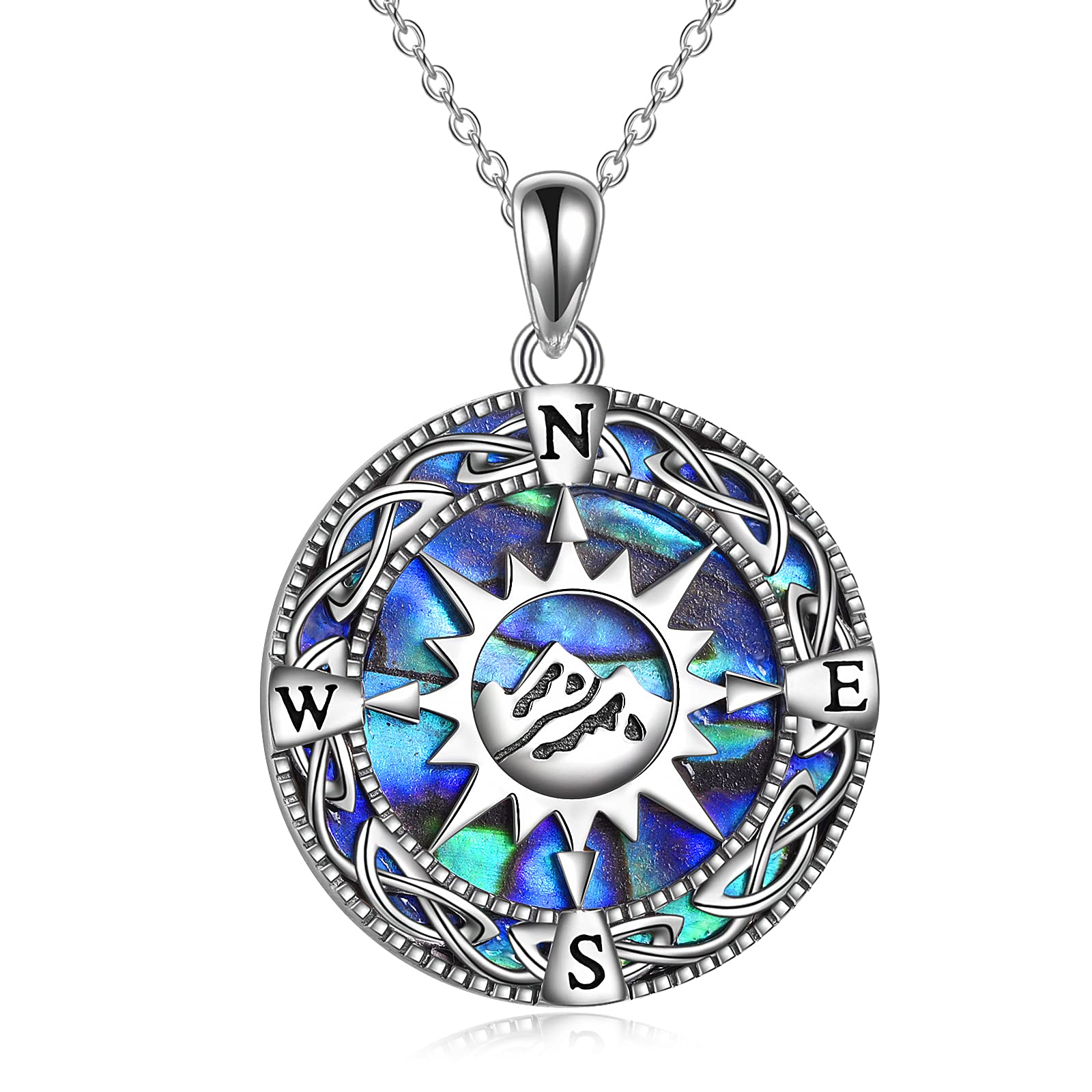 Celtic Knot Compass Necklace - Sterling Silver Abalone Shell Pendant, Inspirational Graduation Gift for Women, Friendship & Travel Jewelry (Perfect for Graduation, Birthday, Anniversary & Spiritual Journey)