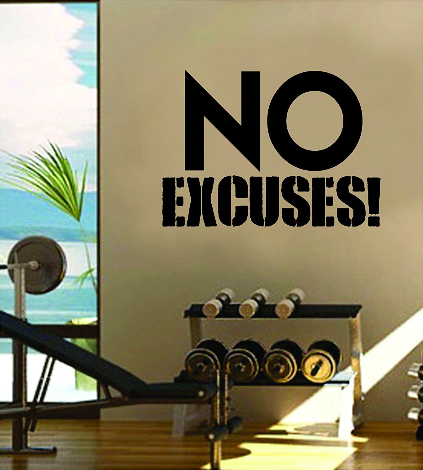 No Excuses Gym Fitness Quote Vinyl Wall Decal - Motivational Workout Sticker for Home Gym, Office & Fitness Room Decor - Perfect for Bodybuilders & Athletes