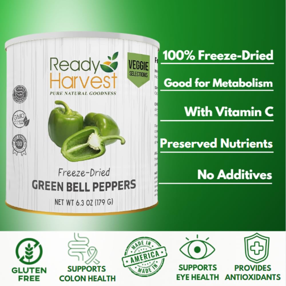 Freeze Dried Green Bell Peppers - 6.3oz #10 Can | 25-Year Shelf Life Survival Food | Pantry Staples, Emergency Food Supply | Perfect for Camping, Hiking & Disaster Preparedness