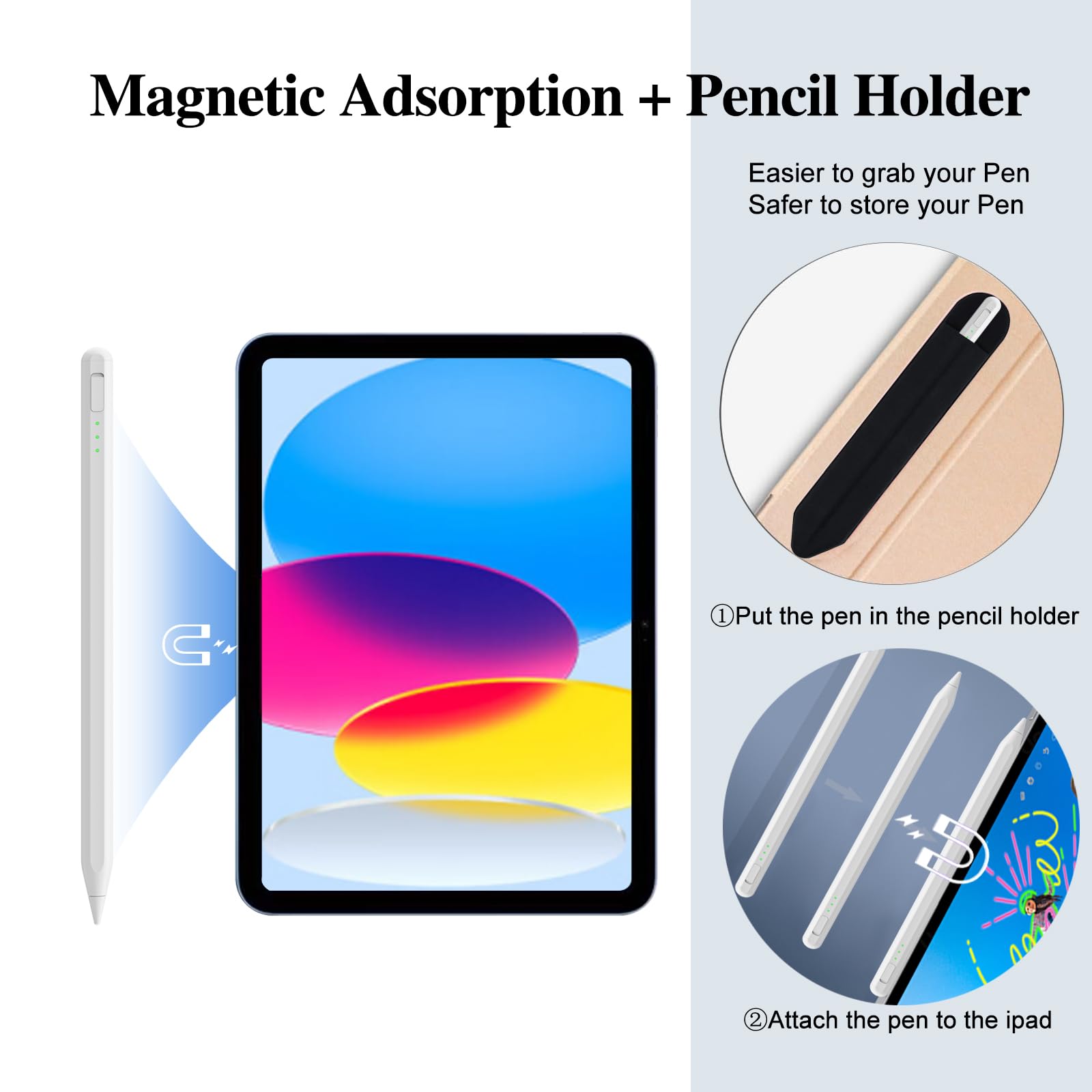 Fast Charging Stylus Pen for iPad 11th & 10th Gen (14-Min Charge) - Palm Rejection, Tilt Sensitivity with Pencil Holder - Compatible with iPad Air 11/13-inch (M3/M2), iPad Pro 11/13-inch (M4), iPad 6-11th Gen - Perfect for Digital Art, Note Taking & Professional Design Work