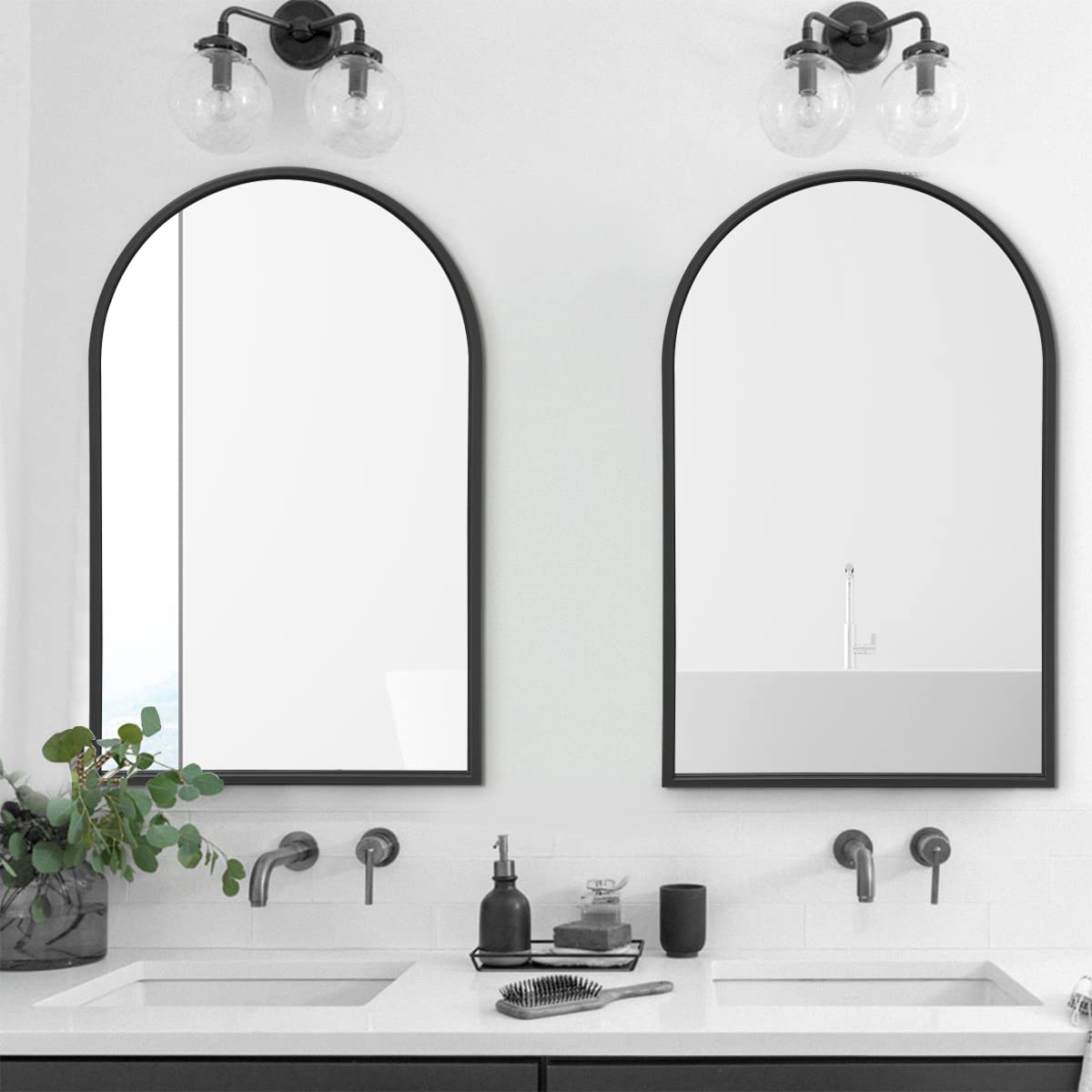 30x20 Inch Black Wall Mirror with Metal Frame - Arched Bathroom Vanity Mirror for Living Room, Entryway & Bedroom - Elegant Home Decor & Makeup Mirror