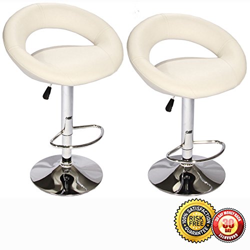 Modern Adjustable Synthetic Leather Swivel Bar Stools Set of 2 - White - Perfect for Kitchen Island, Breakfast Nook, or Home Bar Seating