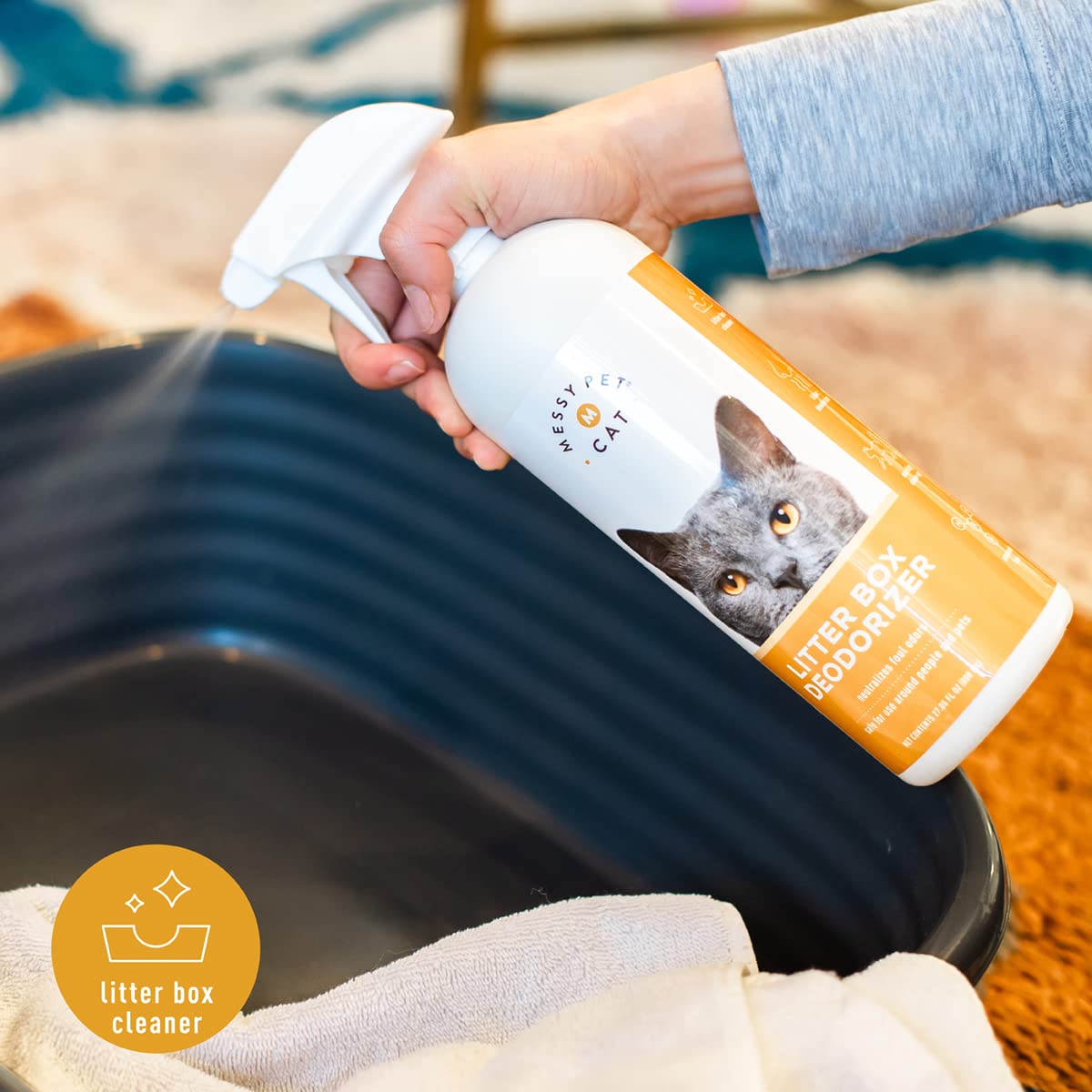 Natural Cat Litter Box Deodorizer with Enzymes - Eliminates Litter Box Odors Safely for Cats & Kittens - 27.05 fl oz - Perfect for Multi-Cat Homes & Small Spaces