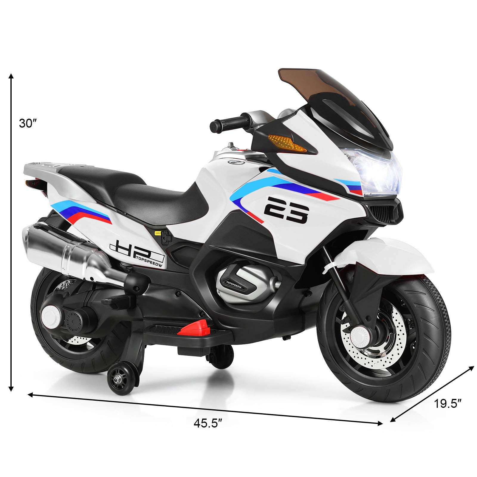 Costzon 12V Electric Kids Ride On Motorcycle with Training Wheels, LED Lights & Music - Battery Powered Toy Bike with Forward/Reverse & Pedal - Perfect Gift for Boys & Girls (White) - Great for Birthday Presents, Outdoor Play & Backyard Fun