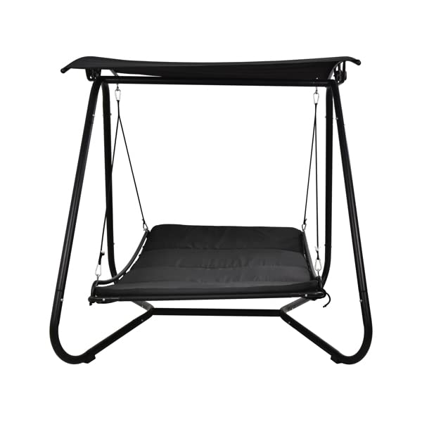 Outdoor Swing Hammock Bed with Canopy & Textilene Cushion - Patio, Backyard, Garden, Porch Swing Chair - Black - Perfect for Relaxing, Lounging & Reading in Your Outdoor Space