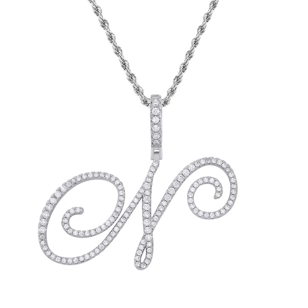 Large Initial Necklace for Women - Gold & Silver Plated Cubic Zirconia Letter Pendant with Rope Chain | Elegant Personalized Jewelry Gift for Birthday, Anniversary & Everyday Wear