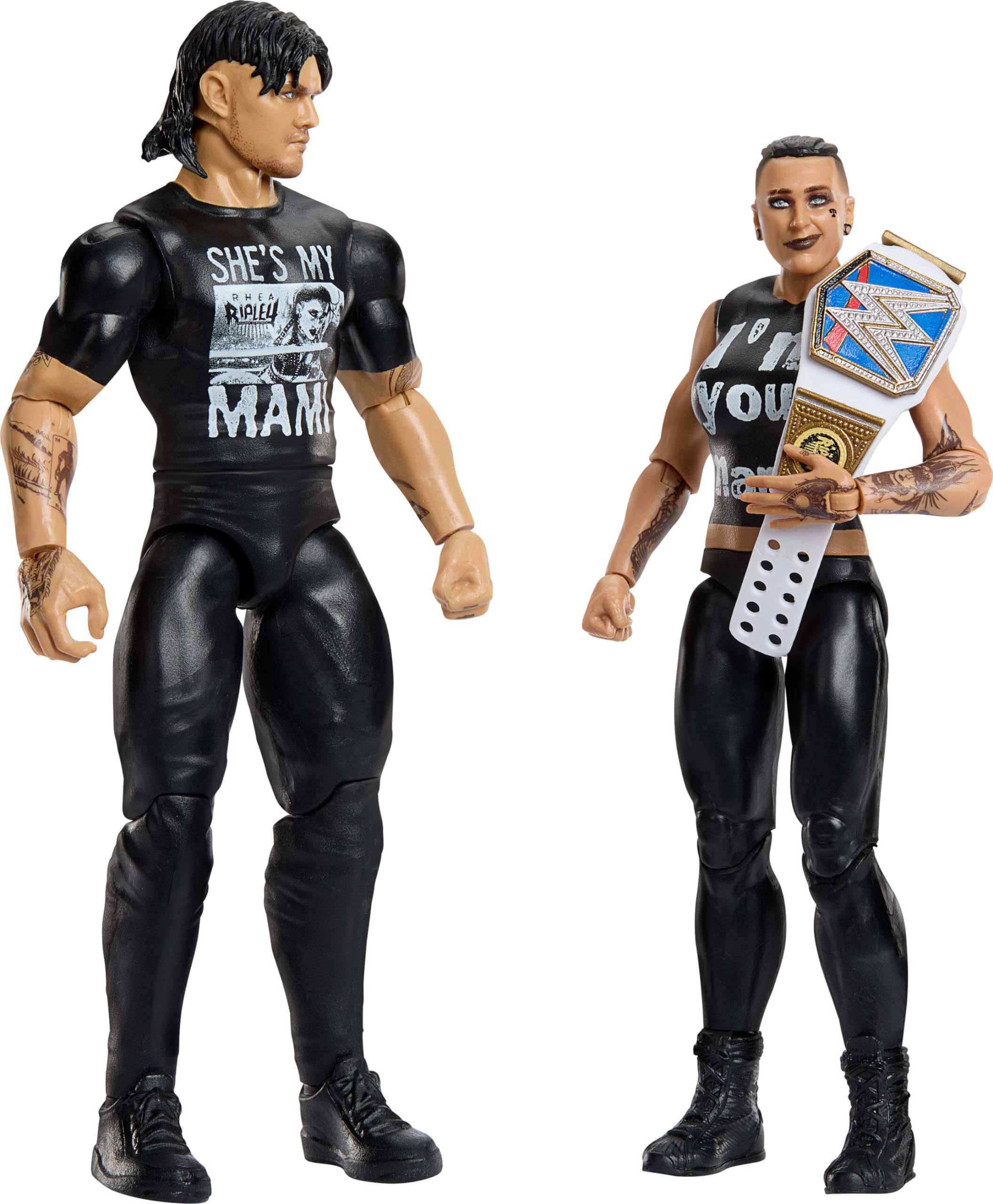 Mattel WWE Main Event Championship Showdown 2-Pack Action Figures - 'Dirty' Dominik Mysterio vs Rhea Ripley Collectible Set with Accessories | Series #20 | Wrestling Toys for Kids & Collectors | Perfect for Play Battles & Display