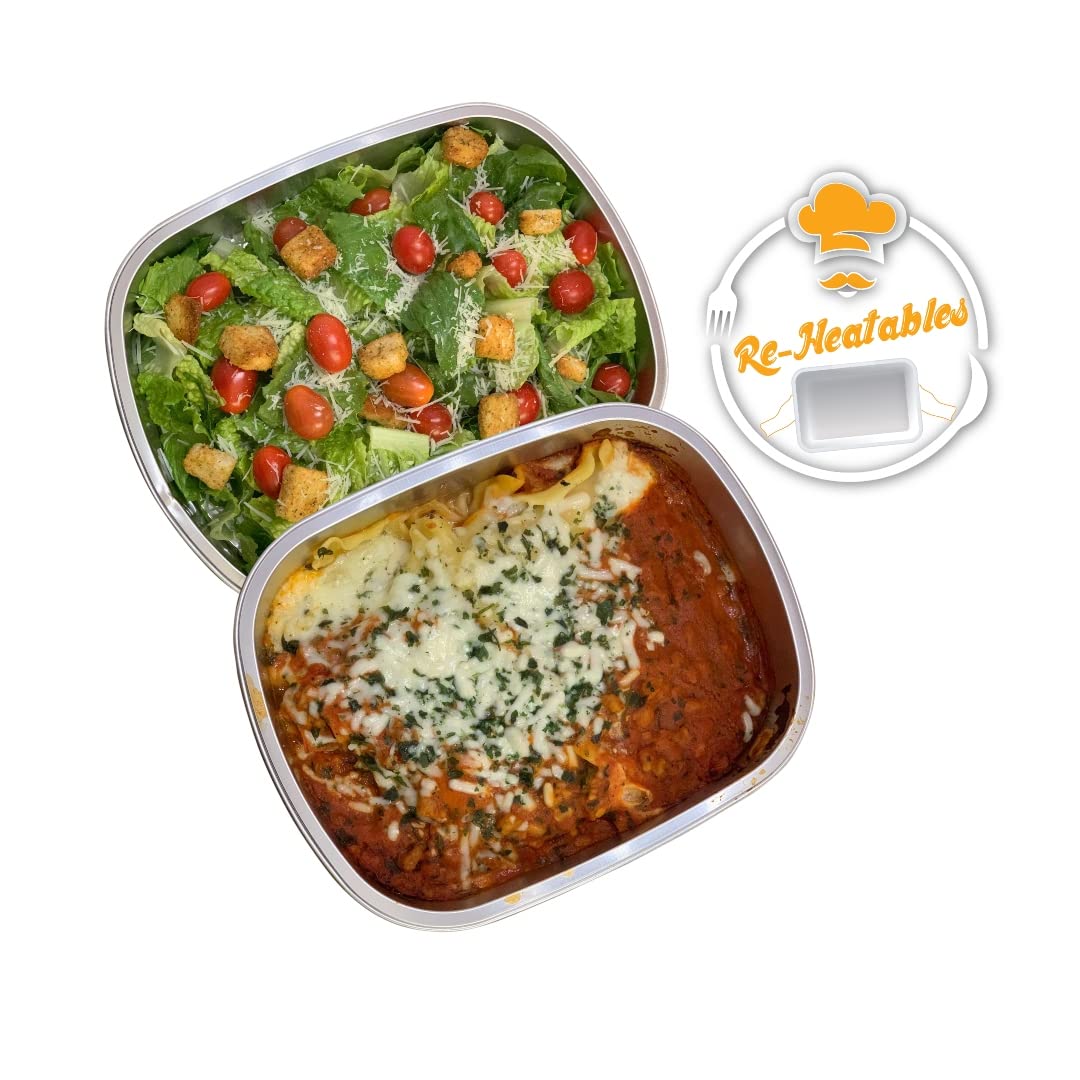 ReHeatables Aluminum Food Storage Containers - 2 Pack Reusable & Freezer Safe Meal Prep Trays with Lids | Oven, Baking, Roasting & Reheating | Perfect for Holiday Cooking, Meal Prepping & Leftovers