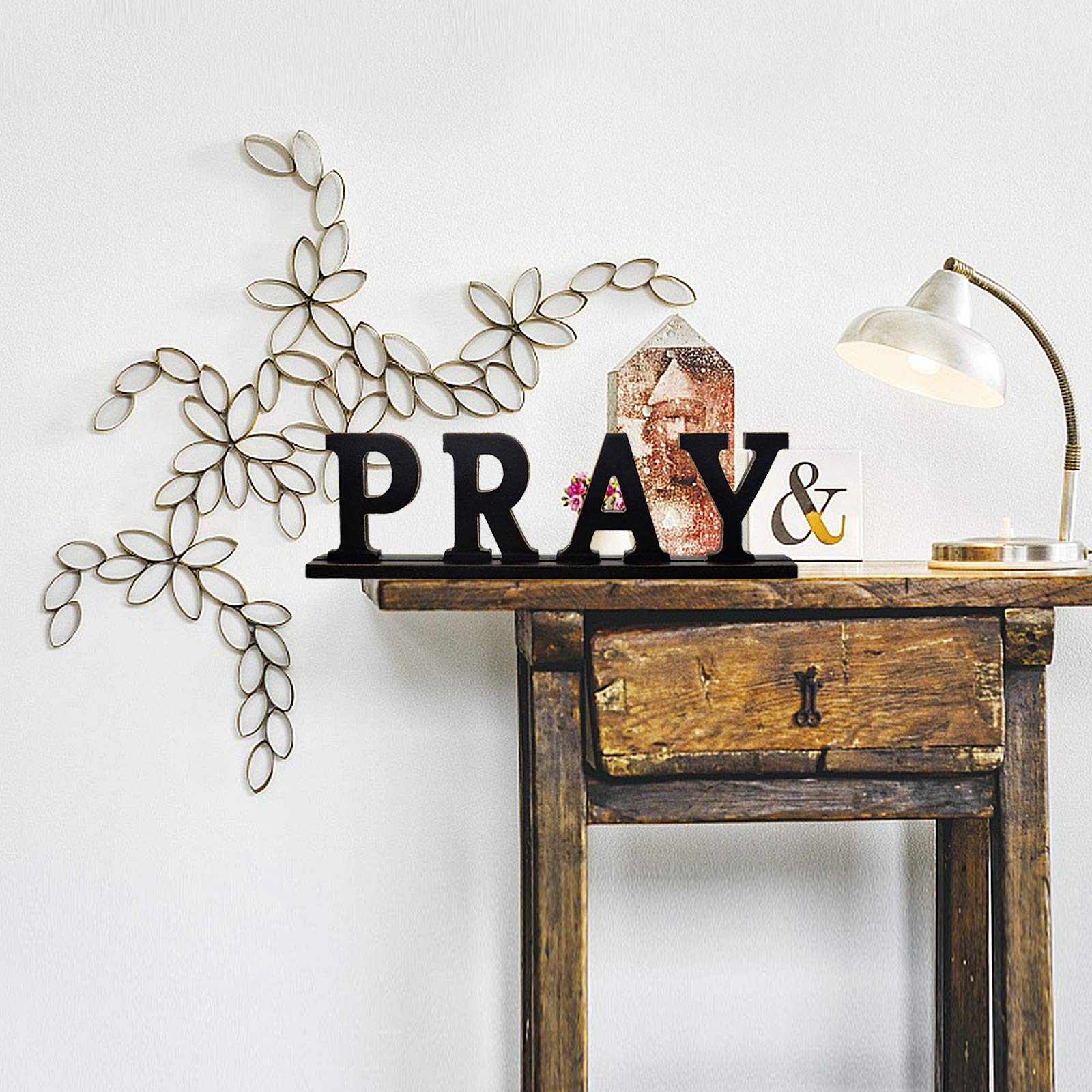 Rustic Wooden Pray Letter Sign - Free Standing Home Decor for Tabletop, Shelf & Wall - Inspirational Christian Gift for Housewarming, Wedding & Church