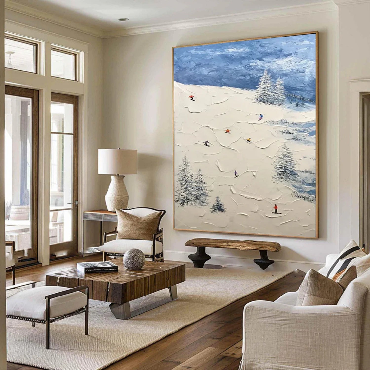 Premium Skiing Sport Art Textured Canvas Painting - Winter Sports Wall Decor for Home & Office - Perfect for Ski Lodge, Cabin, or Mountain-Themed Interior Design