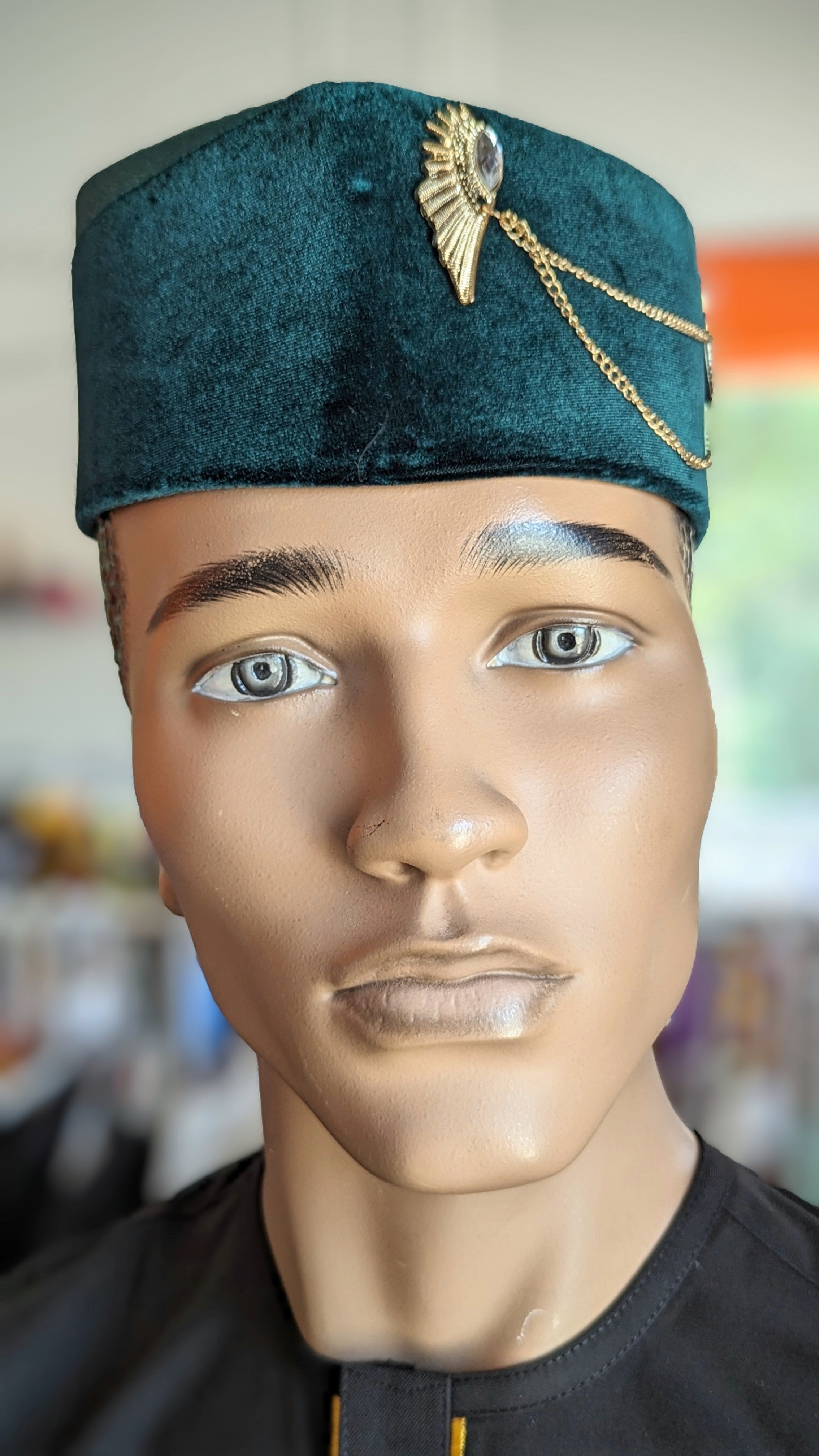 Luxury Green Velvet Kufi Cap for Men - African Traditional Hat with Embroidery - Perfect for Weddings, Eid Celebrations & Cultural Events