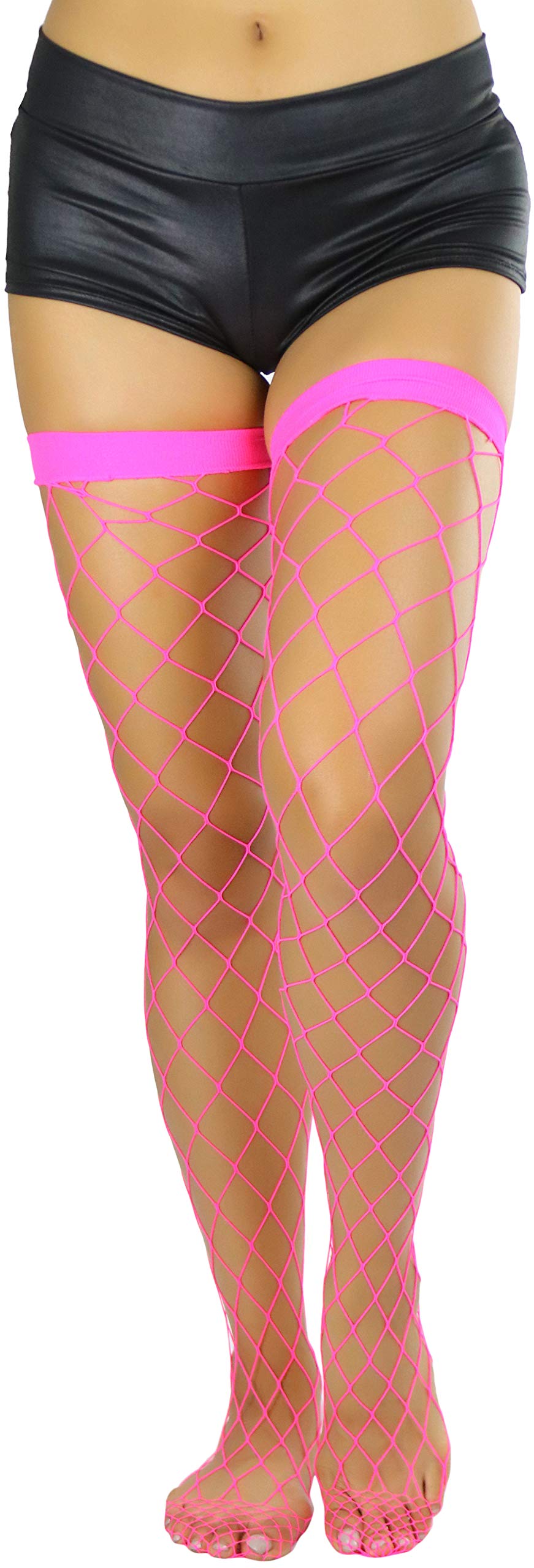 ToBeInStyle Women's Fishnet Thigh High Stockings - Sexy Sheer Bright & Vibrant Tights for Cosplay, Halloween, Party Outfits & Nightclub Wear