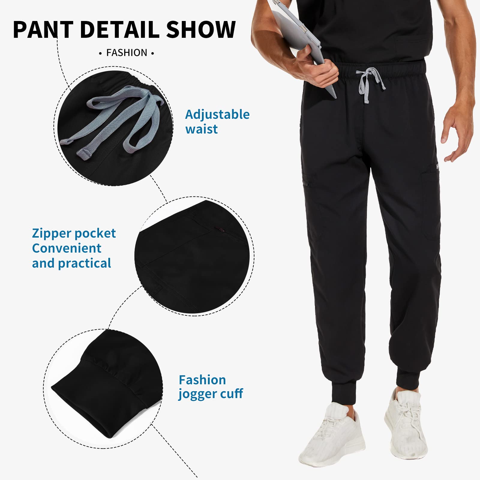 VIAOLI Men's Scrubs Set - V-Neck Scrub Top & Jogger Pants with 8 Pockets | Medical Uniform for Nurses, Doctors & Healthcare Professionals | Comfortable Workwear for Hospitals & Clinics
