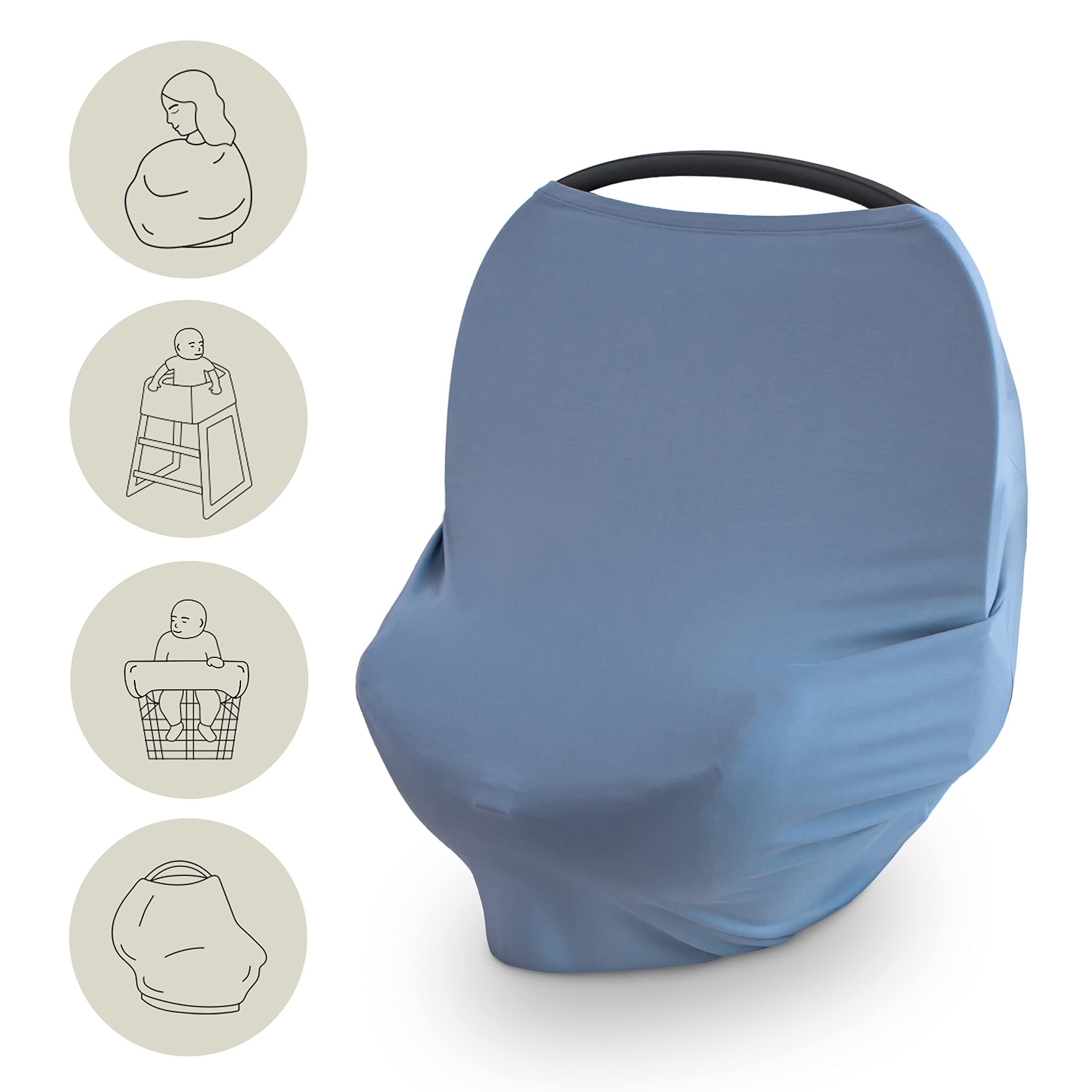Mushie Baby Car Seat Canopy Cover - Breathable & Stretchy Multi-Use Cover for Breastfeeding, Nursing, High Chair, Shopping Cart & Strollers | Perfect for On-the-Go Parents (Tradewinds)
