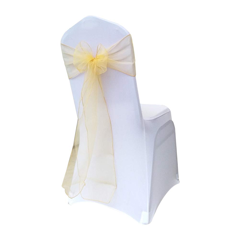 10pcs Gold Bowknot Chair Sash - No-Tie Wedding Chair Ribbons for Banquet, Hotel, and Party Decorations - Elegant Chair Back Cover for Special Events