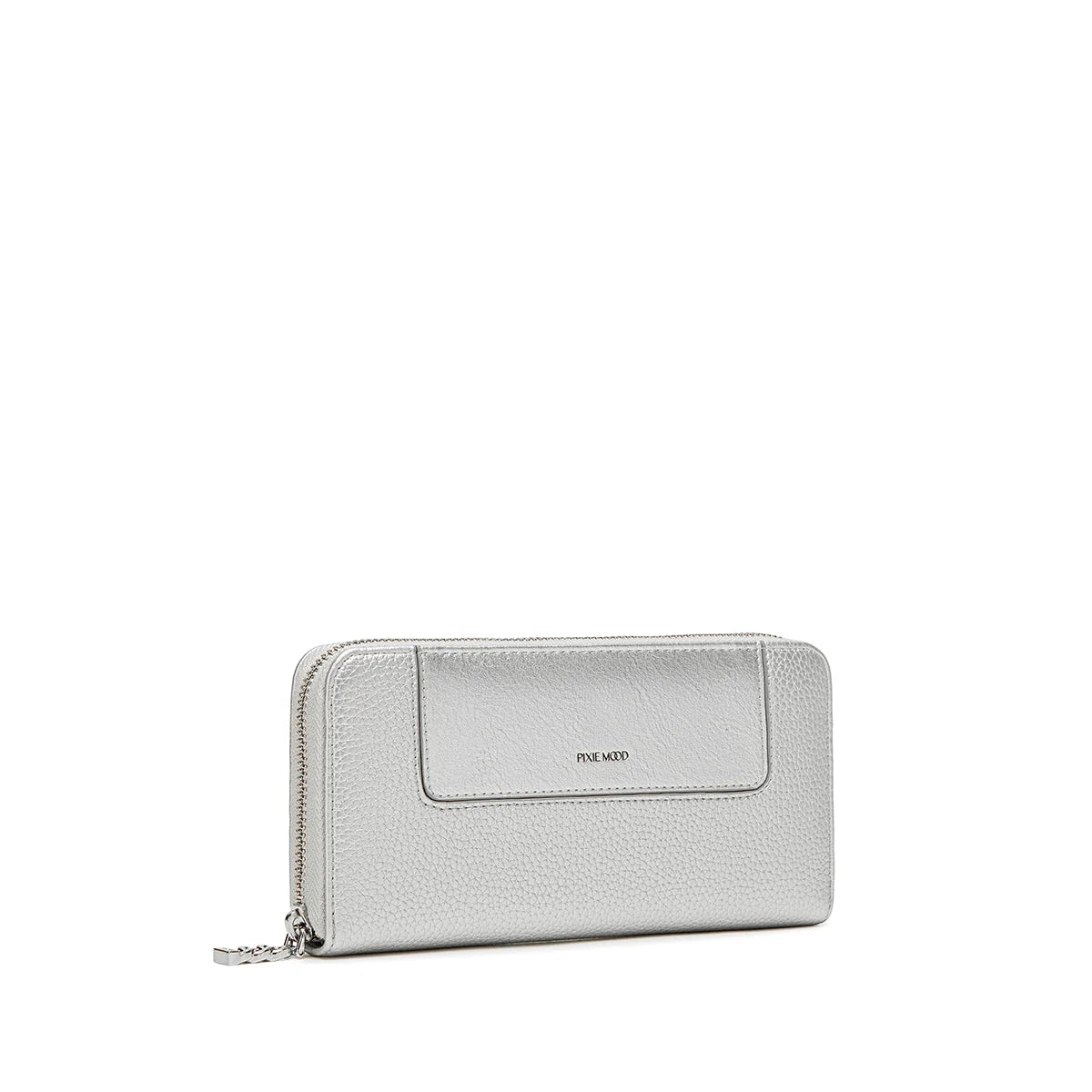 Mae Zip Wallet Bag in Silver Pebbled Leather - Stylish and Secure Crossbody Purse for Women, Perfect for Travel, Shopping, and Everyday Use