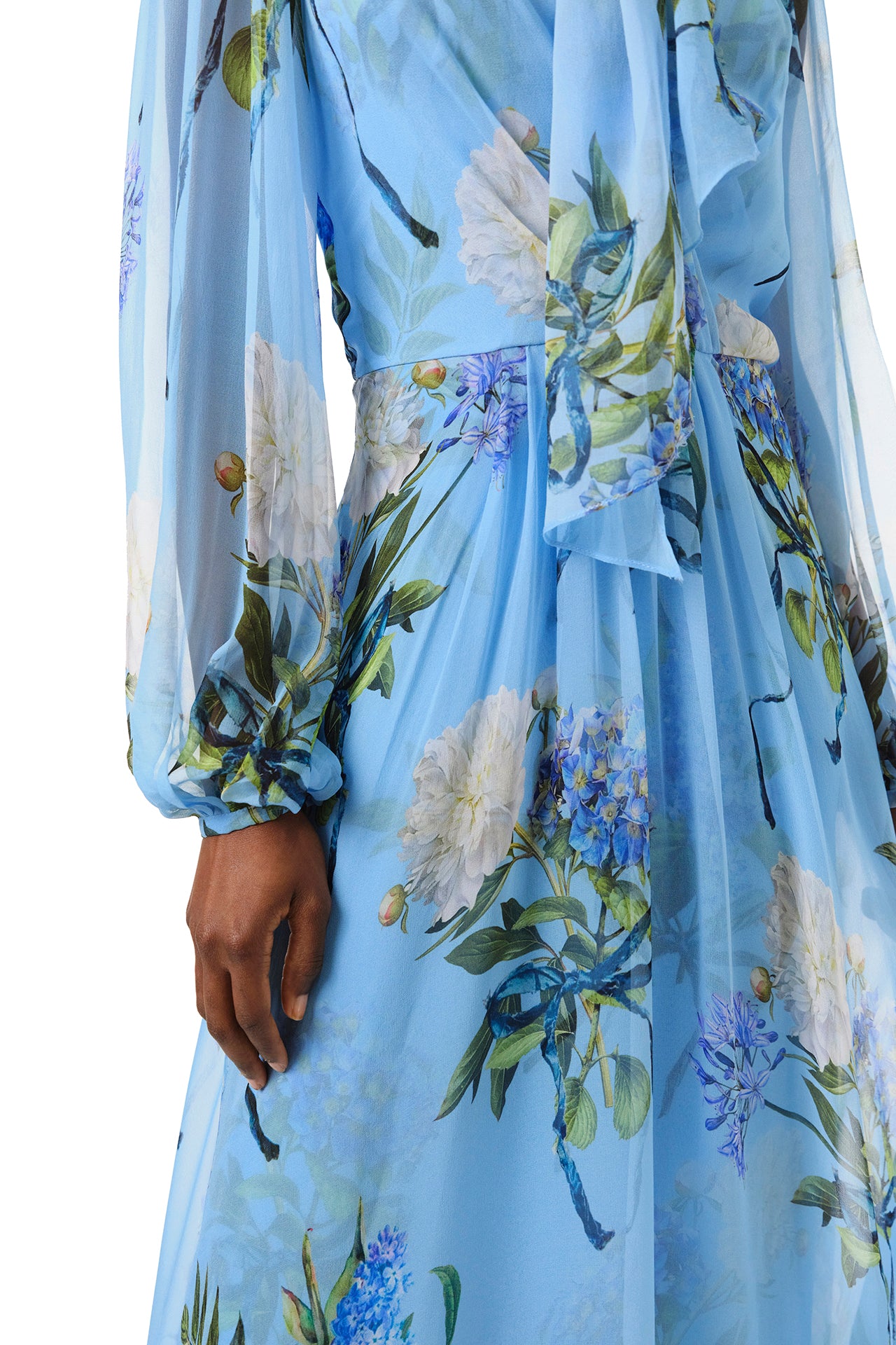 Elegant Floral Printed Chiffon Long Sleeve Evening Gown for Women - Perfect for Weddings, Parties & Special Occasions