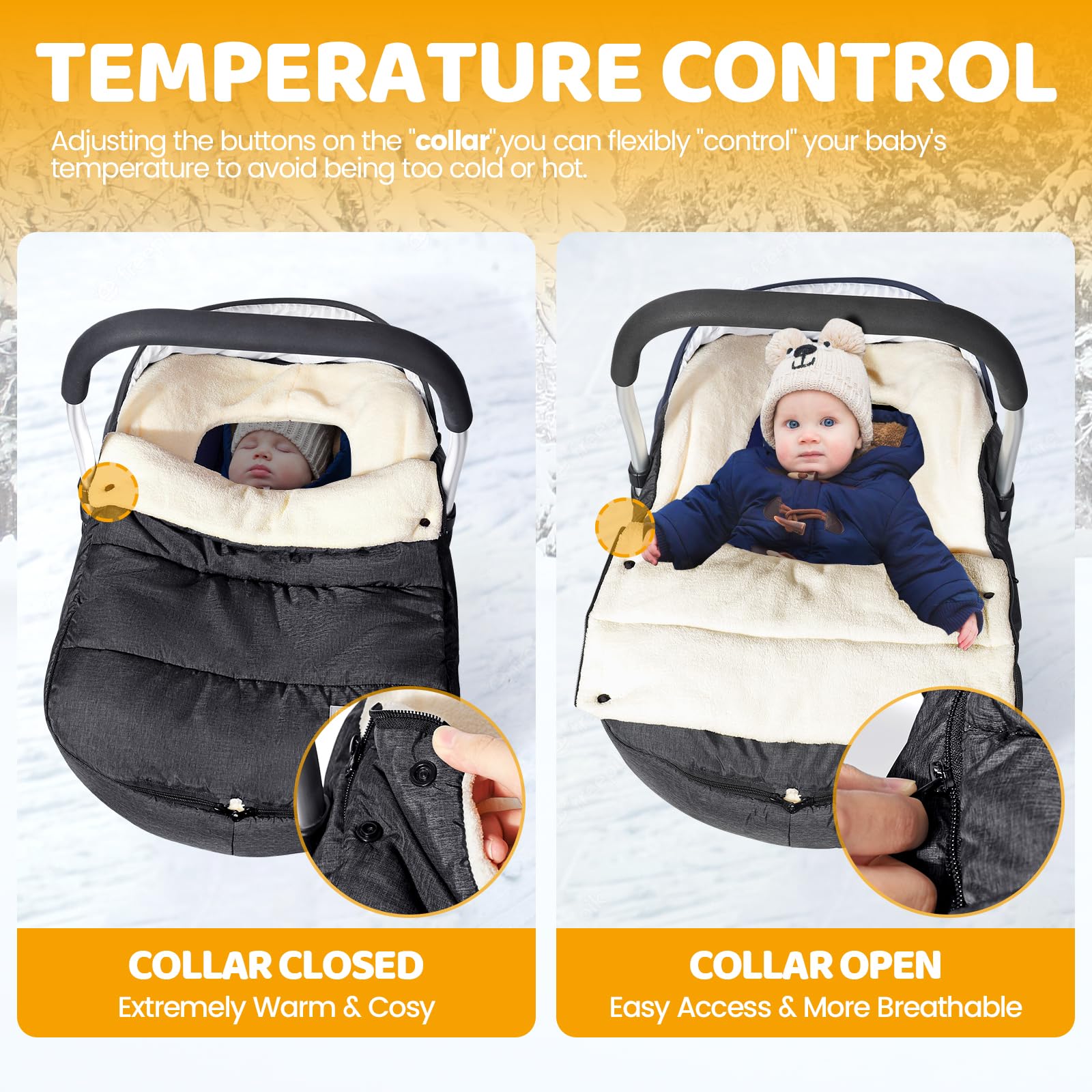 Orzbow Universal Baby Car Seat Cover - Winter Warm Coral Fleece with Adjustable Collar, Waterproof & Machine Washable - Perfect for Infants Car Safety & Cold Weather Protection (Dark Grey)