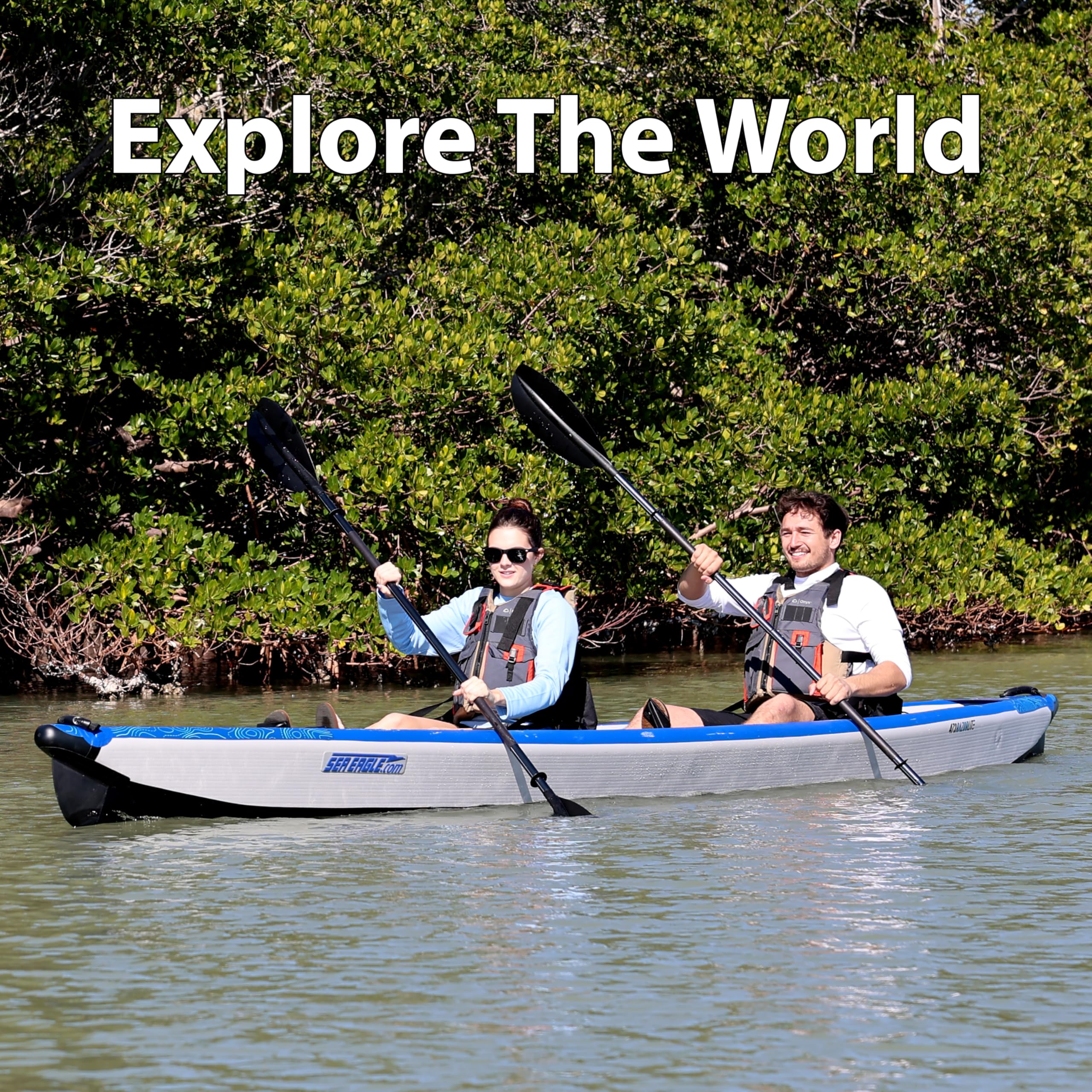Sea Eagle RazorLite Inflatable Kayak - Lightweight Drop Stitch High-Speed Touring Kayak for Solo or Tandem Use - Includes Tall Back Seats, Paddles, Backpack, Skeg & Pump - Perfect for Lakes, Rivers & Coastal Adventures