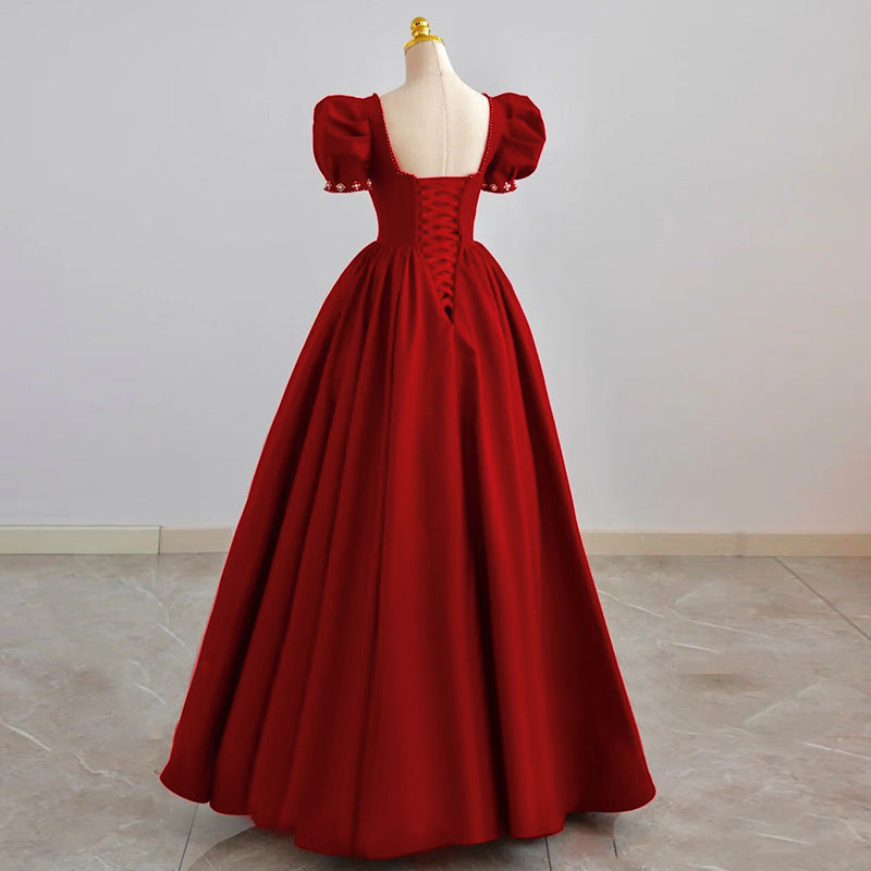 Elegant Burgundy Short Sleeve A-Line Prom Dress for Evening Parties & Formal Events | Perfect for Homecoming, Dances & Special Occasions