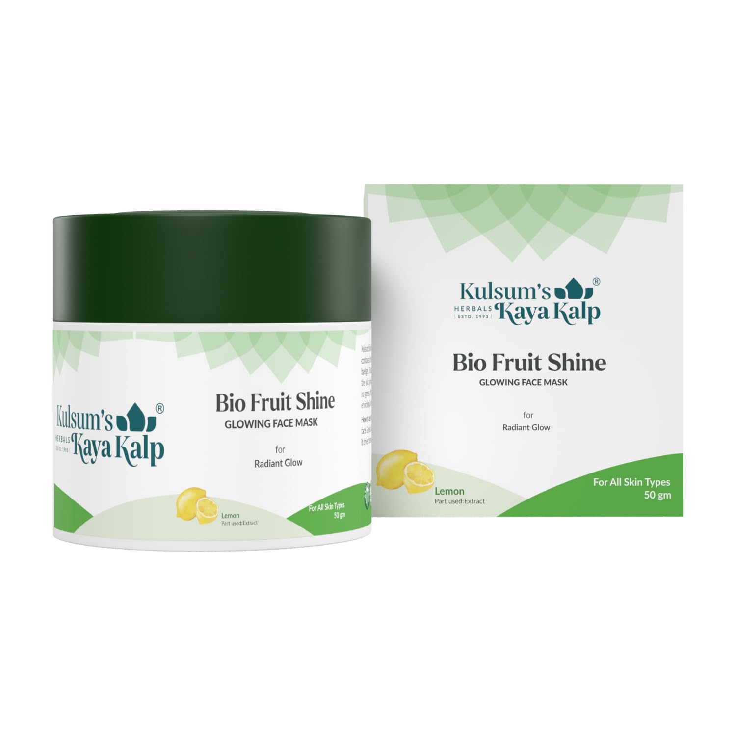 Kulsum's Kaya Kalp Herbals Bio Fruit Shine Glowing Face Mask with Lemon - Natural Radiance Booster for All Skin Types | Men & Women | 50g | Perfect for Daily Skincare Routine & Special Occasion Prep