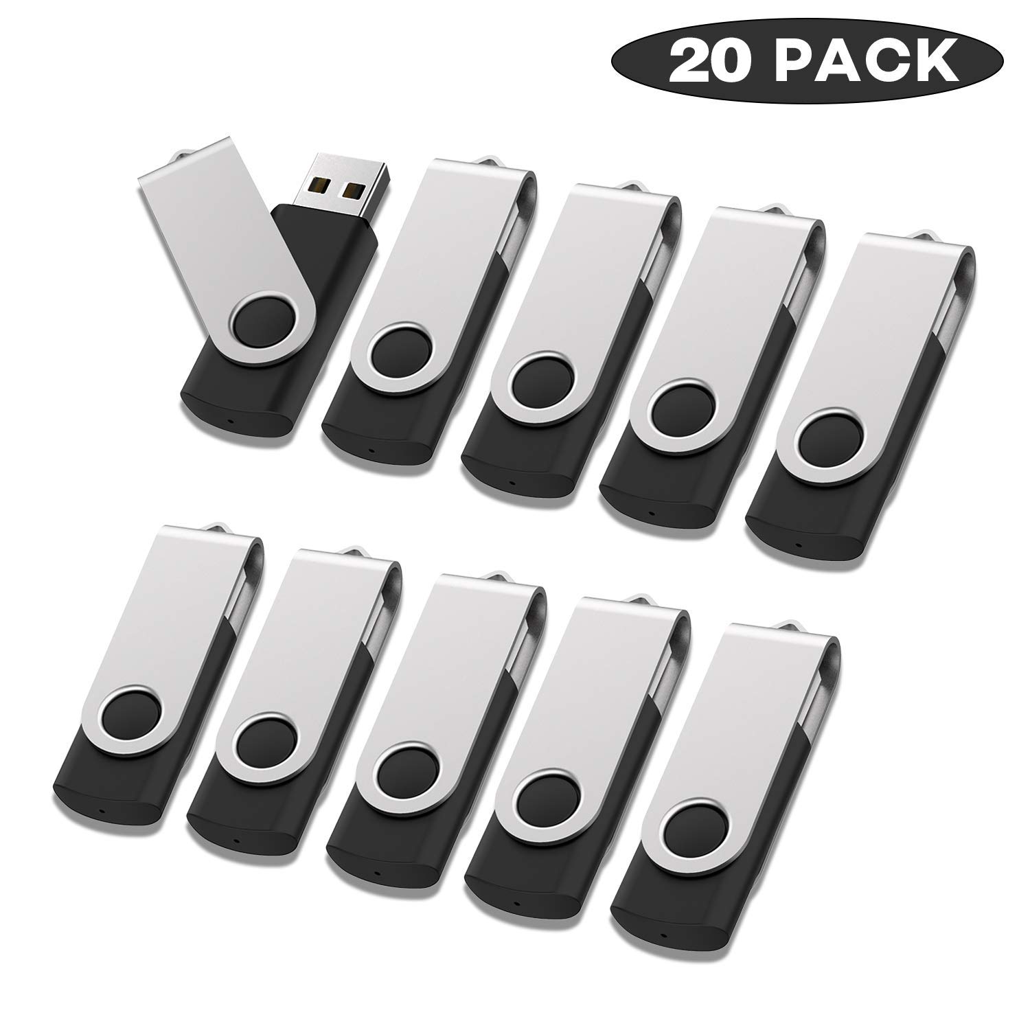 32GB USB Flash Drive 20 Pack - Bulk USB 2.0 Memory Sticks with Metal Cap & LED Indicator, Swivel Design Thumb Drives for Data Storage, File Transfer - Perfect for Office, School, Business, and Backup Use