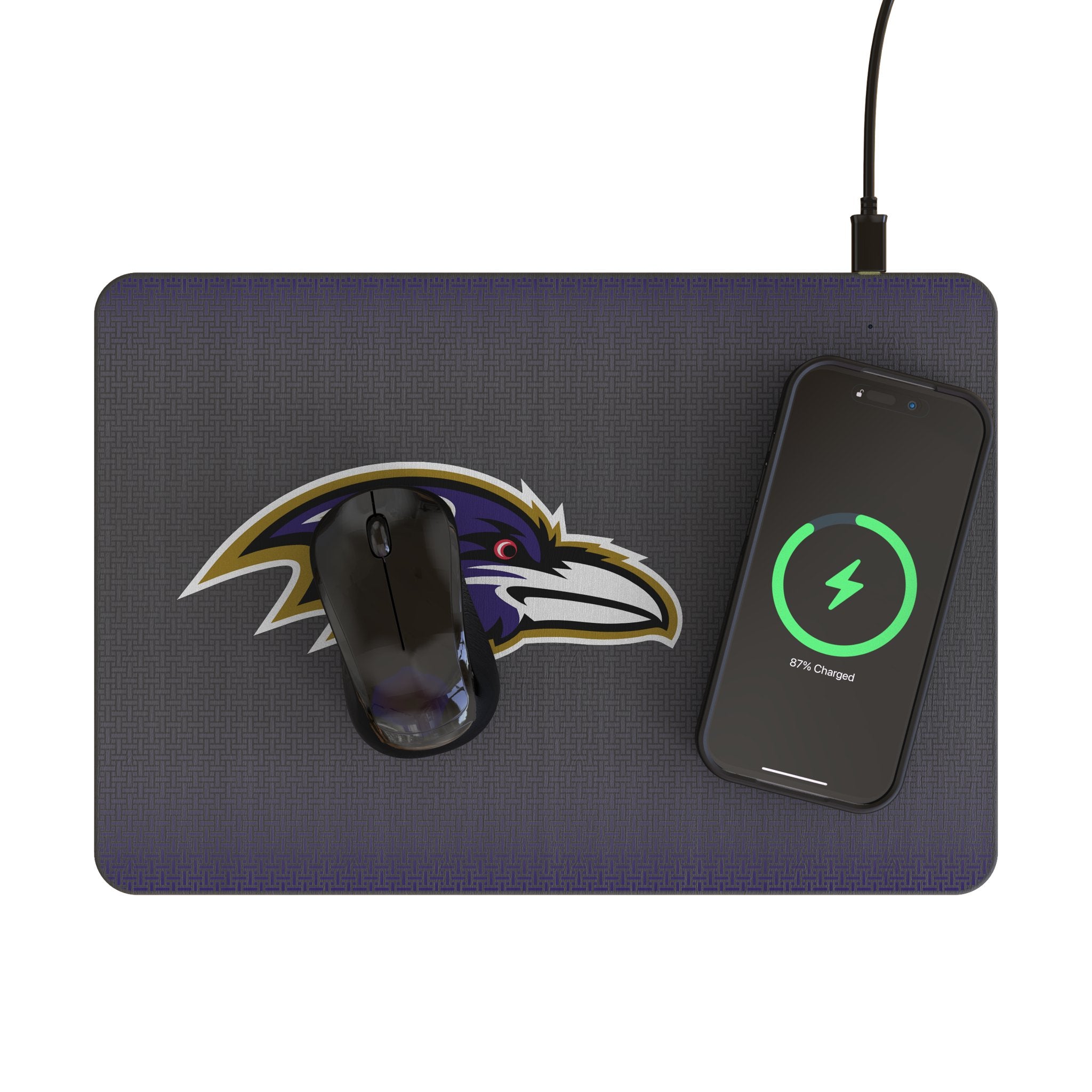 Baltimore Ravens Linen 15W Wireless Charger & Mouse Pad - Fast Charging Desk Mat for Office, Gaming & Home Use