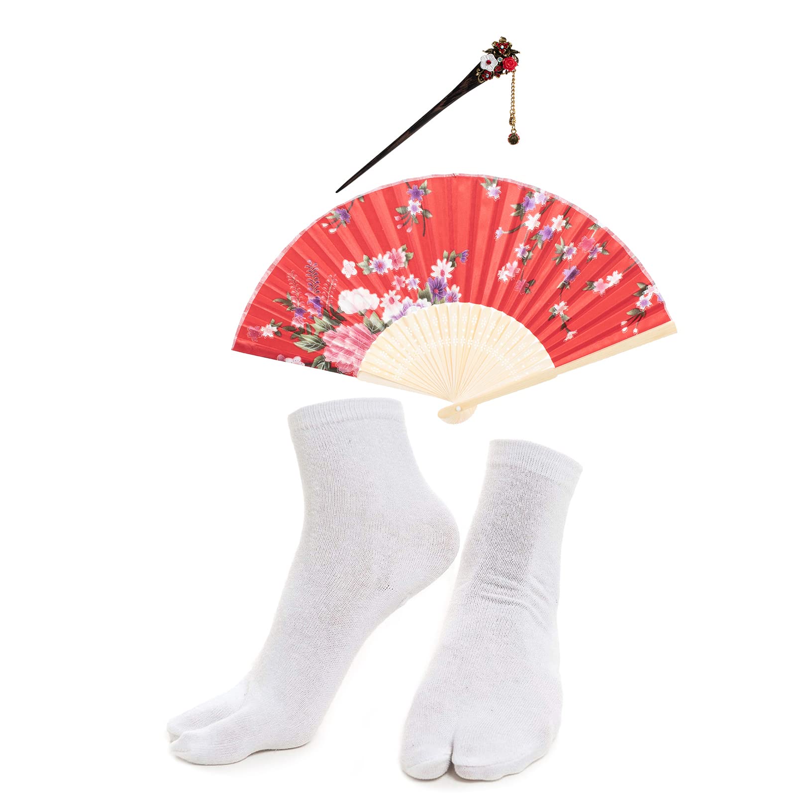 Japanese Anime Cosplay Kimono Robe Set with Silk Fan & Tabi Socks - Traditional Women's Dance Costume for Halloween, Cosplay Events & Themed Parties