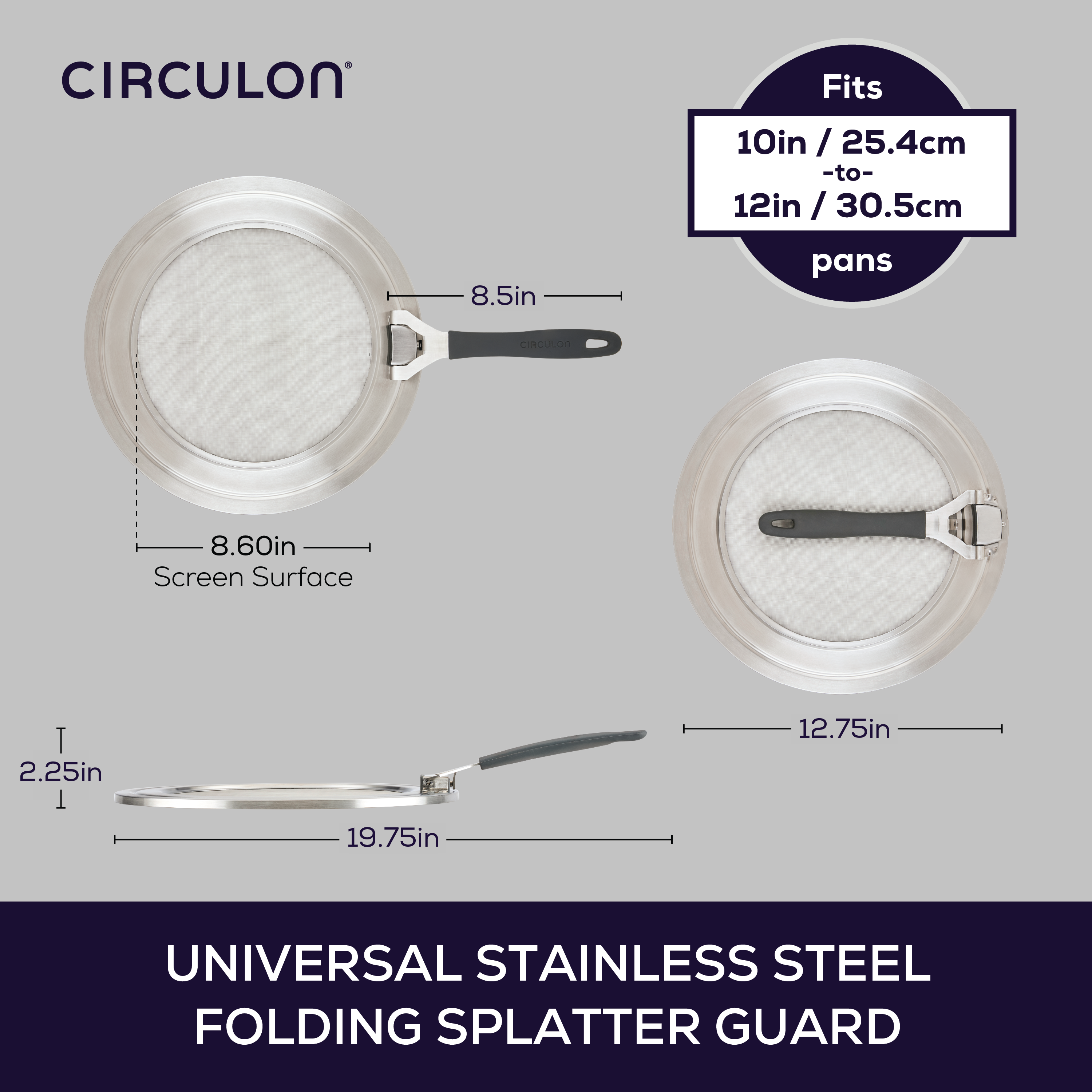 Premium Universal Stainless Steel Splatter Guard for Frying Pans - 12 Inch Oil Splash Protector for Cooking, Frying & Sauteing - Durable Kitchen Essential for Mess-Free Stovetop Cooking