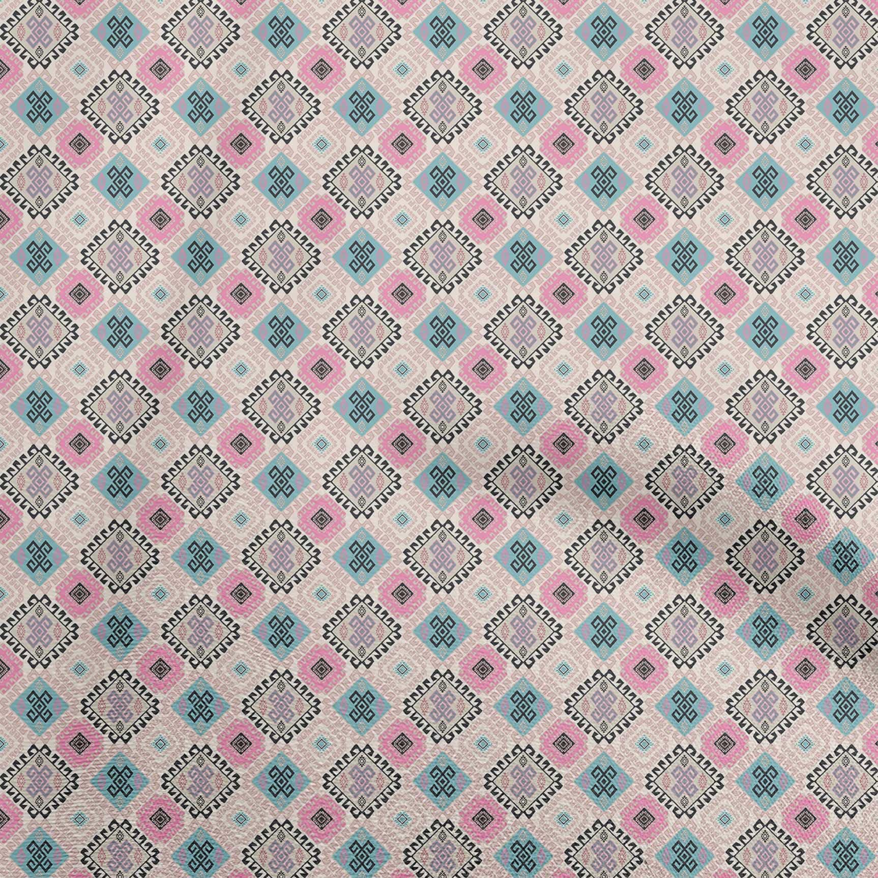 oneOone Polyester Spandex Light Pink Asian Kilim Print Fabric by The Yard - 56 Inch Wide Dress Material for Boho Chic Clothing & Home Decor