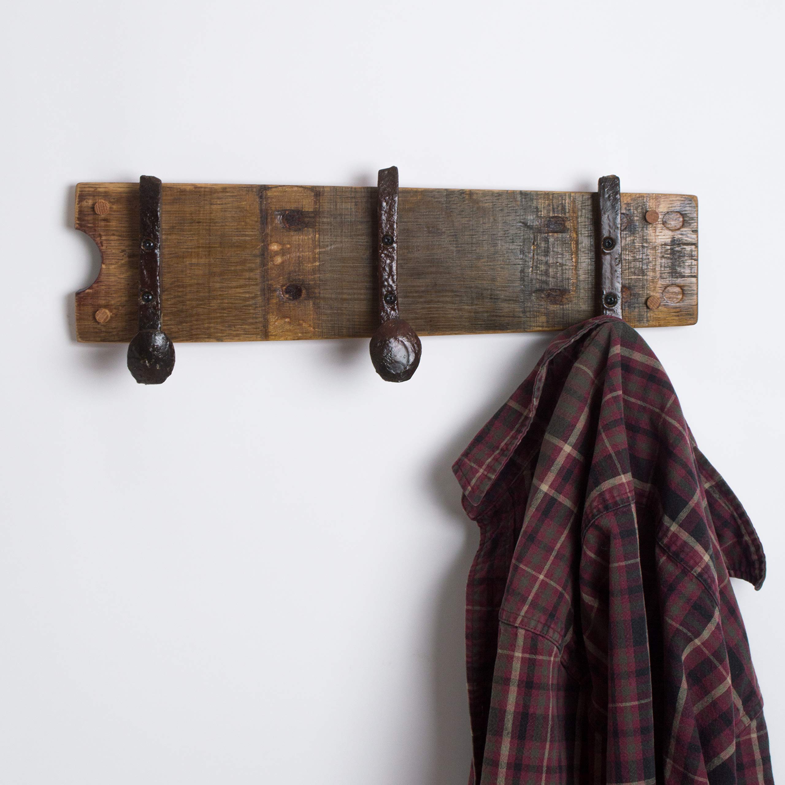 Wine Barrel Coat Rack with Railroad Hooks - Rustic Entryway Organizer