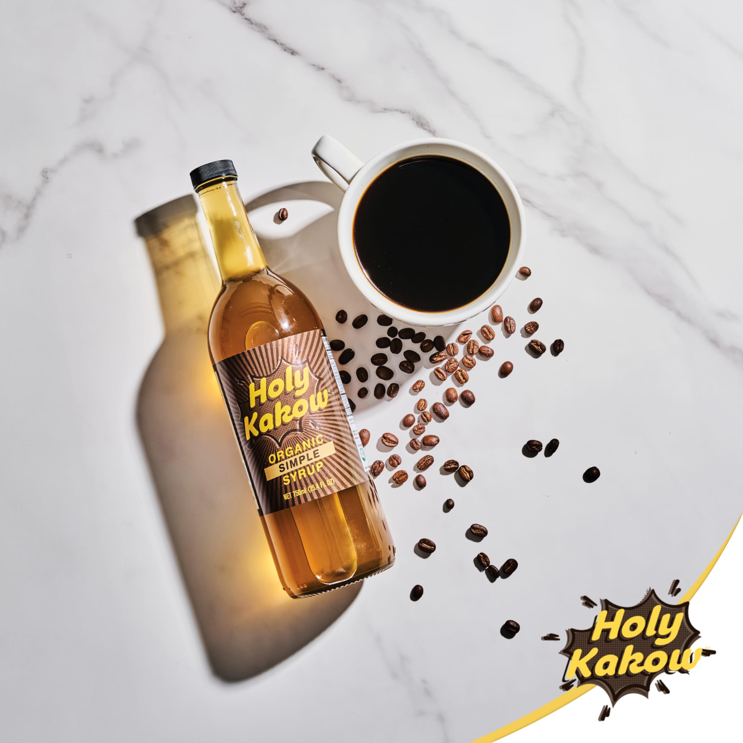 Holy Kakow Organic Cafe Simple Syrup - 750ml | All-Natural Coffee Syrup for Lattes, Cocktails & Shakes | Vegan, Gluten-Free Sweetener with Real Food Ingredients | Perfect for Home Baristas & Mixologists