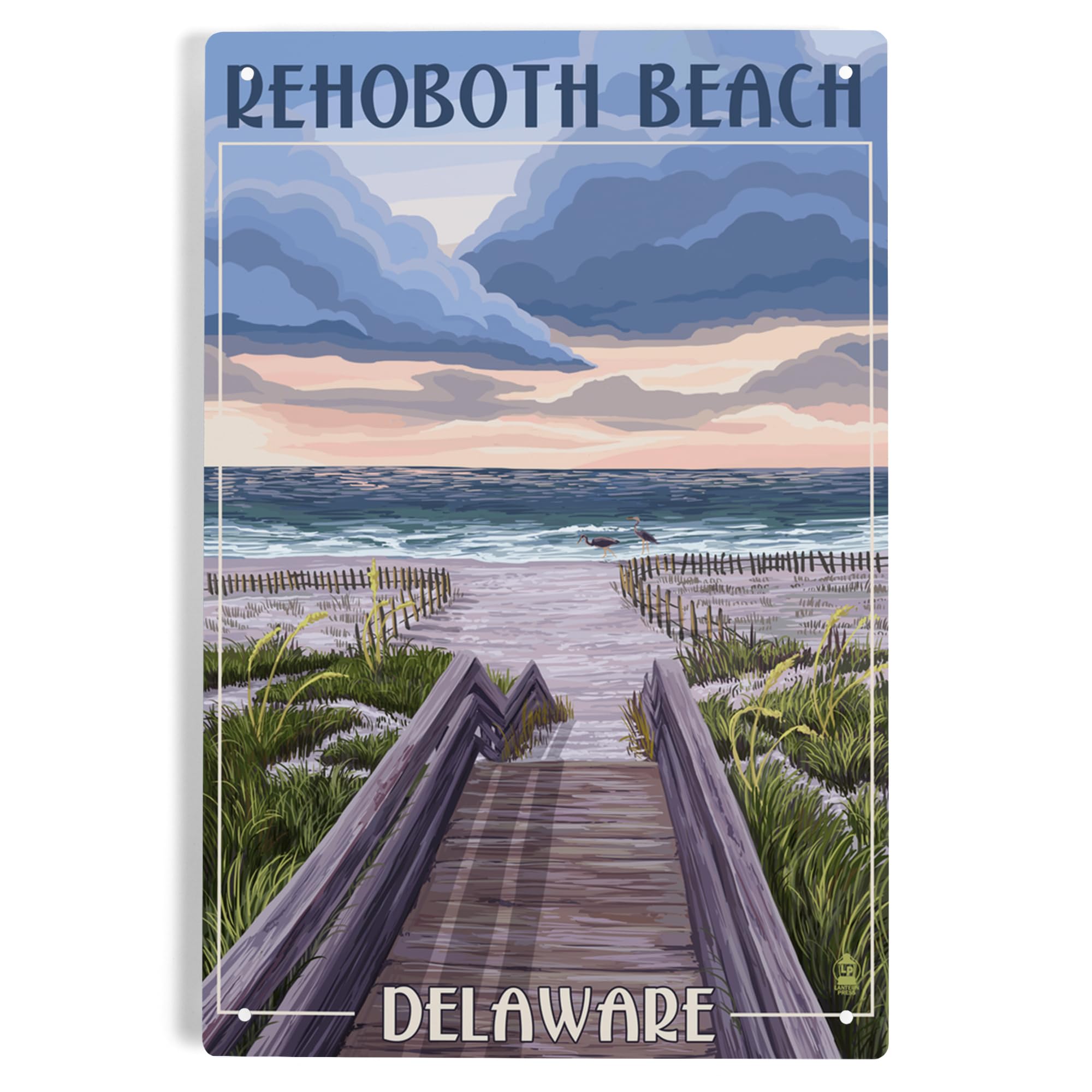 Lantern Press 6x9 Inch Metal Sign - Rehoboth Beach Delaware Boardwalk Scene - Perfect for Home, Office, or Outdoor Decor