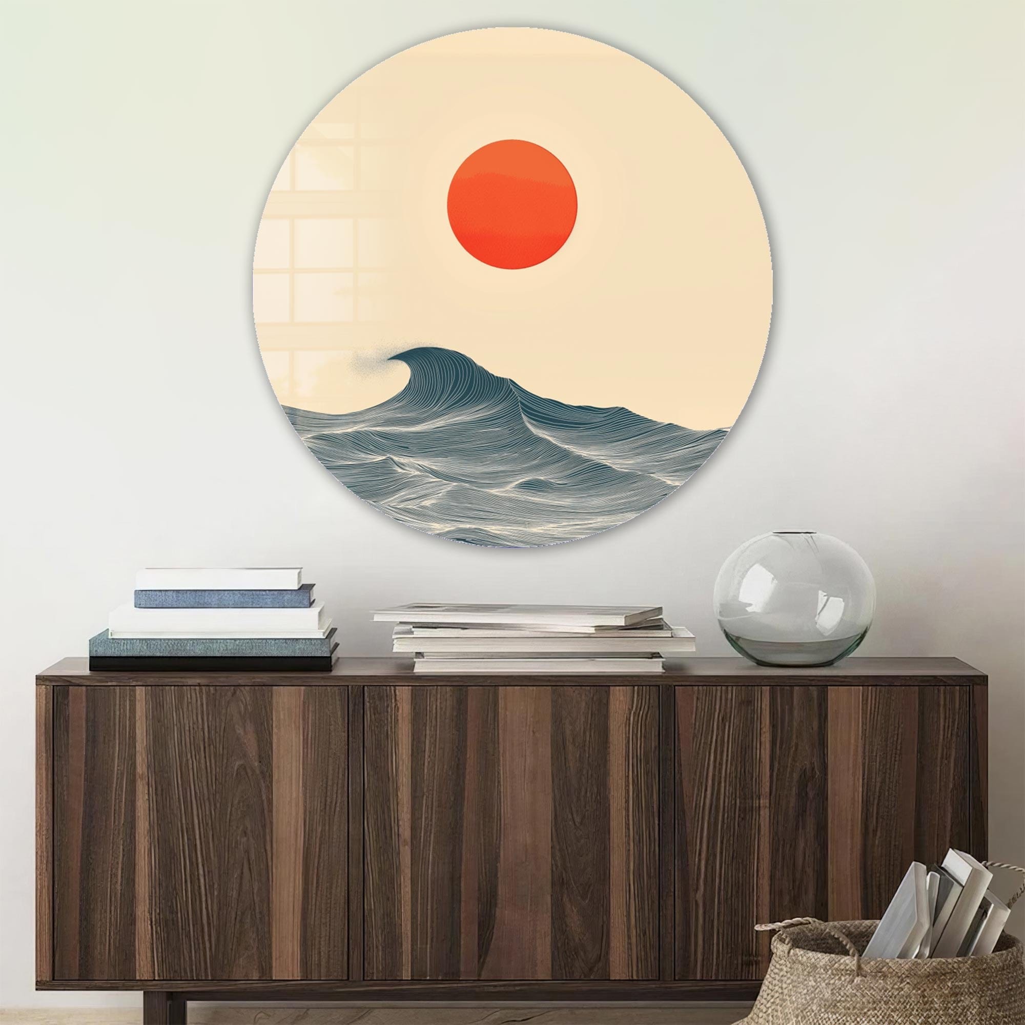 Japanese Sunset Rounded Glass Wall Art - Handmade Modern Home Decor for Living Room, Bedroom & Office - Perfect for Gifts & Interior Design